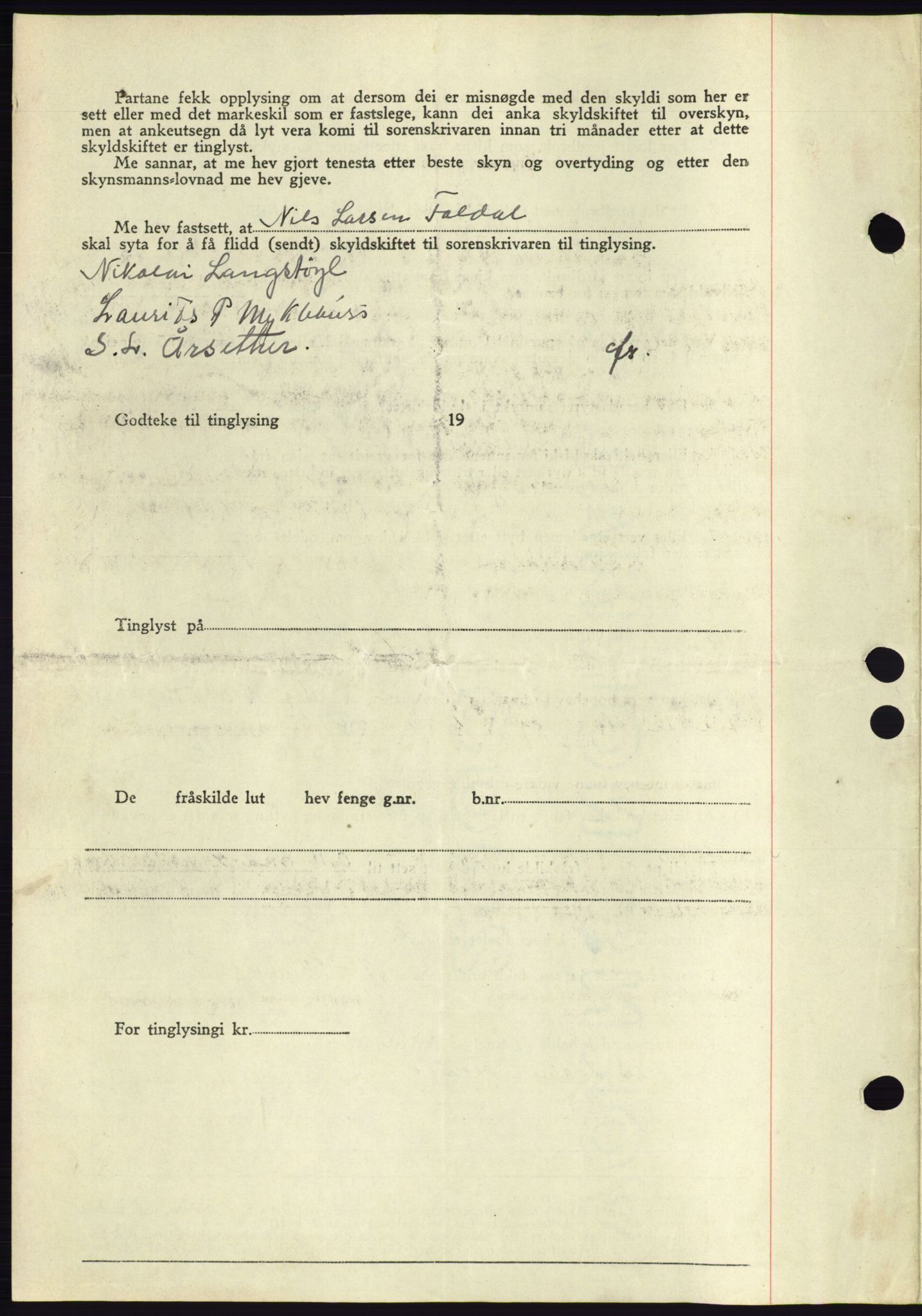 Søre Sunnmøre sorenskriveri, AV/SAT-A-4122/1/2/2C/L0076: Mortgage book no. 2A, 1943-1944, Diary no: : 1100/1944