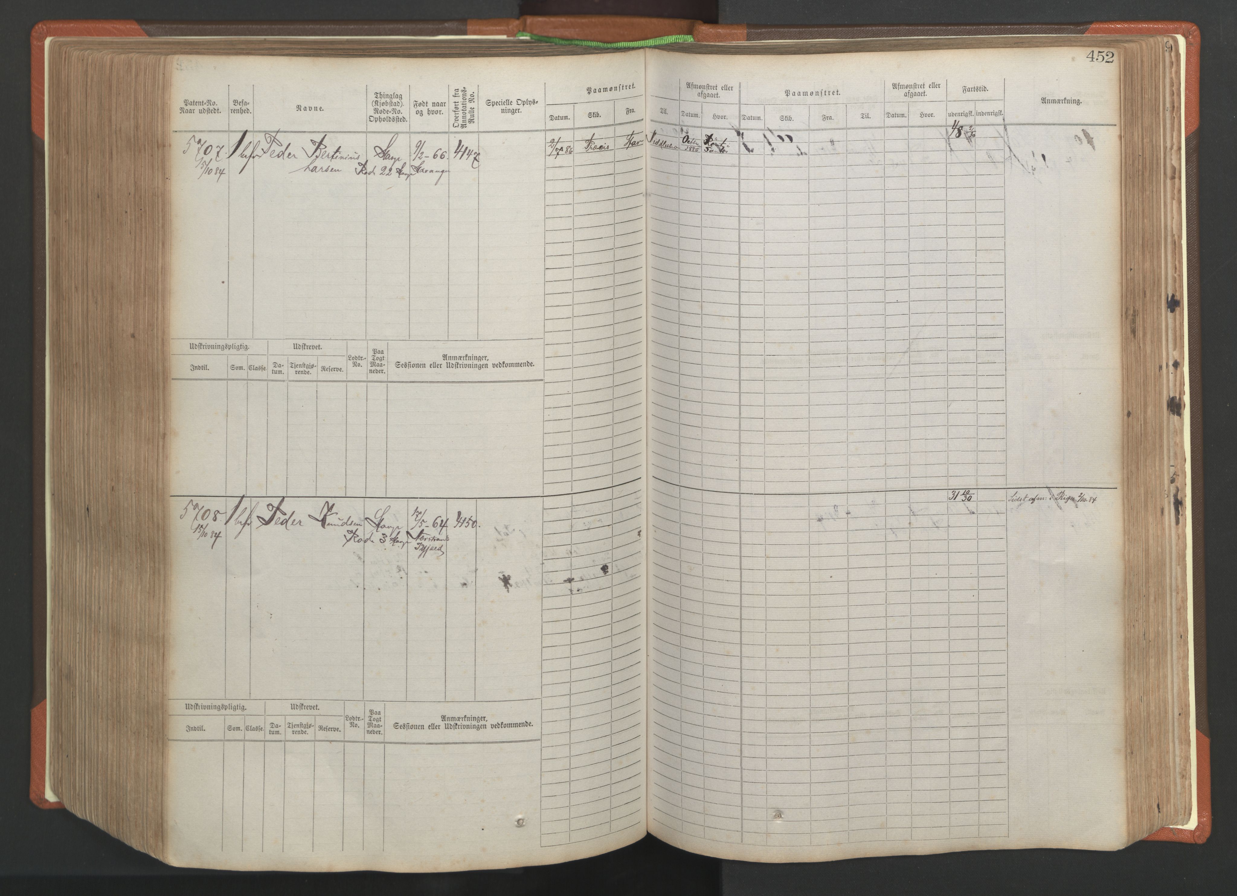 Stavanger sjømannskontor, AV/SAST-A-102006/F/Fb/Fbb/L0009: Sjøfartshovedrulle, patentnr. 4805-6006, 1879-1887, p. 458