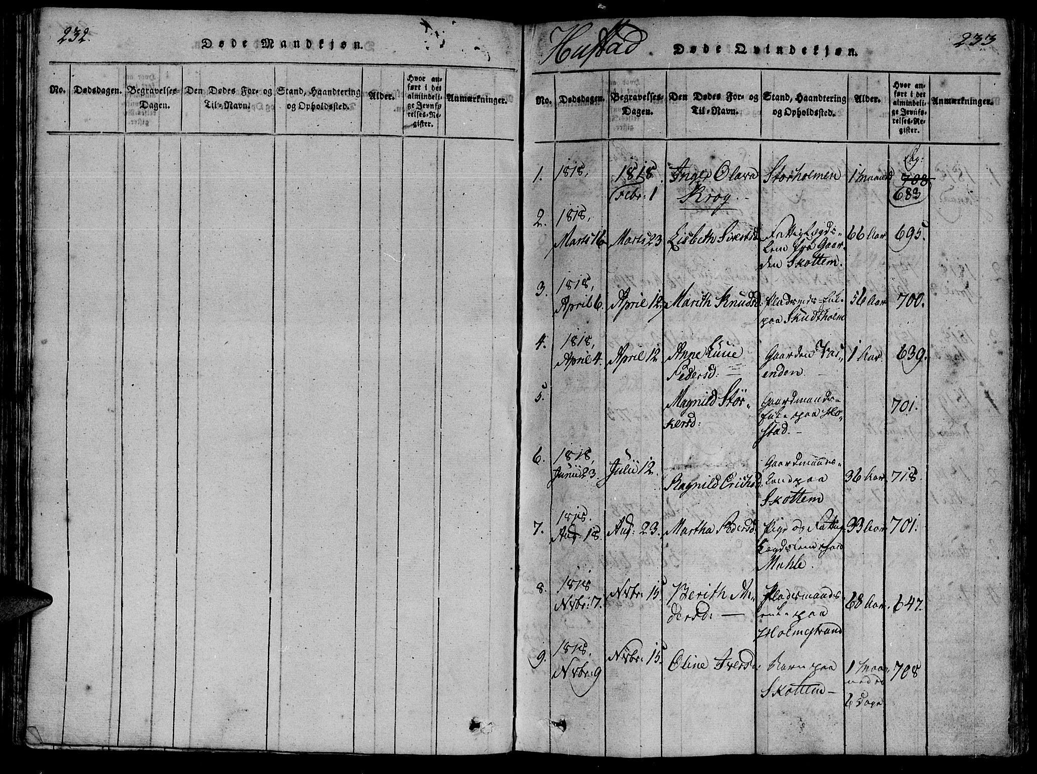 Ministerialprotokoller, klokkerbøker og fødselsregistre - Møre og Romsdal, SAT/A-1454/566/L0764: Parish register (official) no. 566A03 /2, 1817-1829, p. 232-233