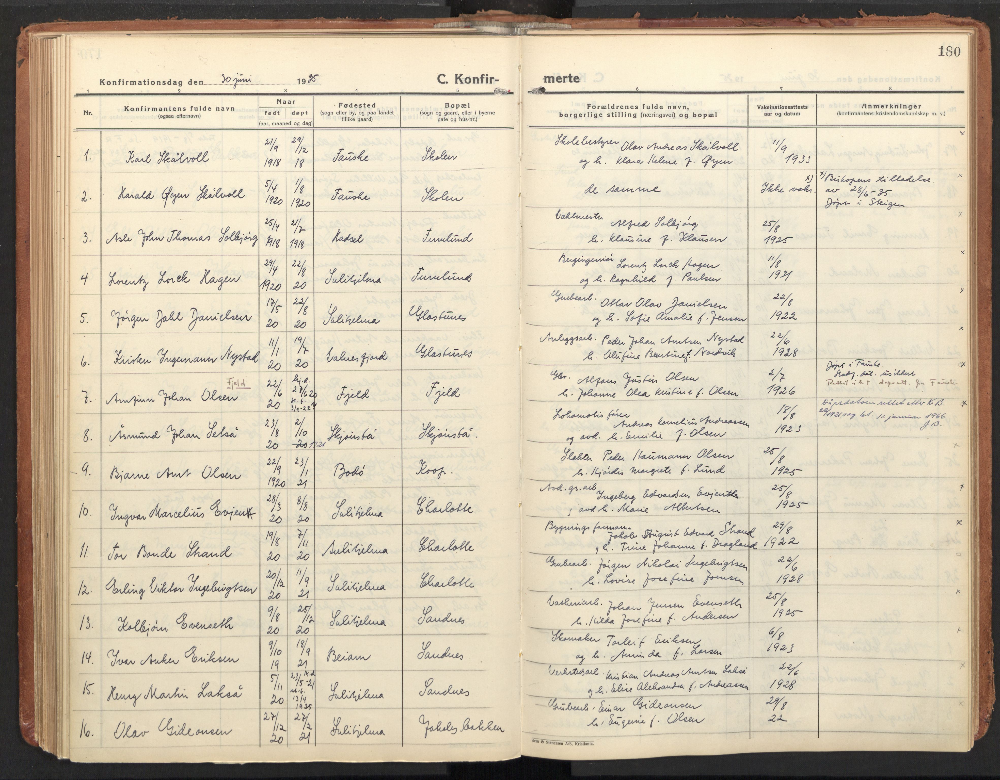 Ministerialprotokoller, klokkerbøker og fødselsregistre - Nordland, AV/SAT-A-1459/850/L0716: Curate's parish register no. 850B06, 1924-1938, p. 180