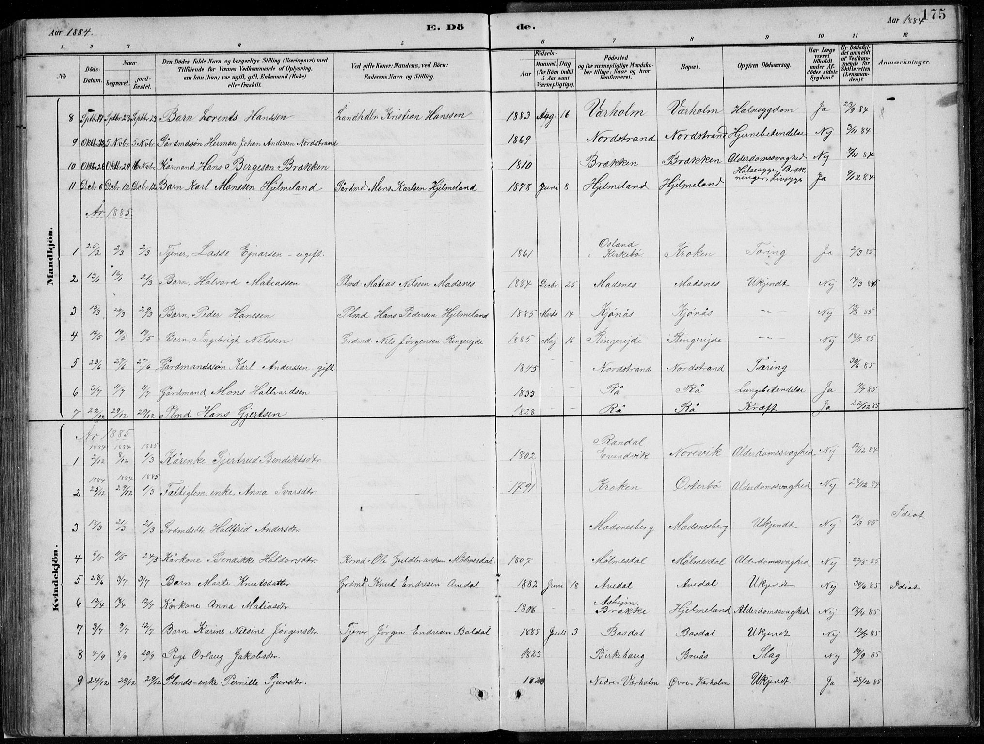 Lavik sokneprestembete, SAB/A-80901: Parish register (copy) no. A 2, 1882-1910, p. 175