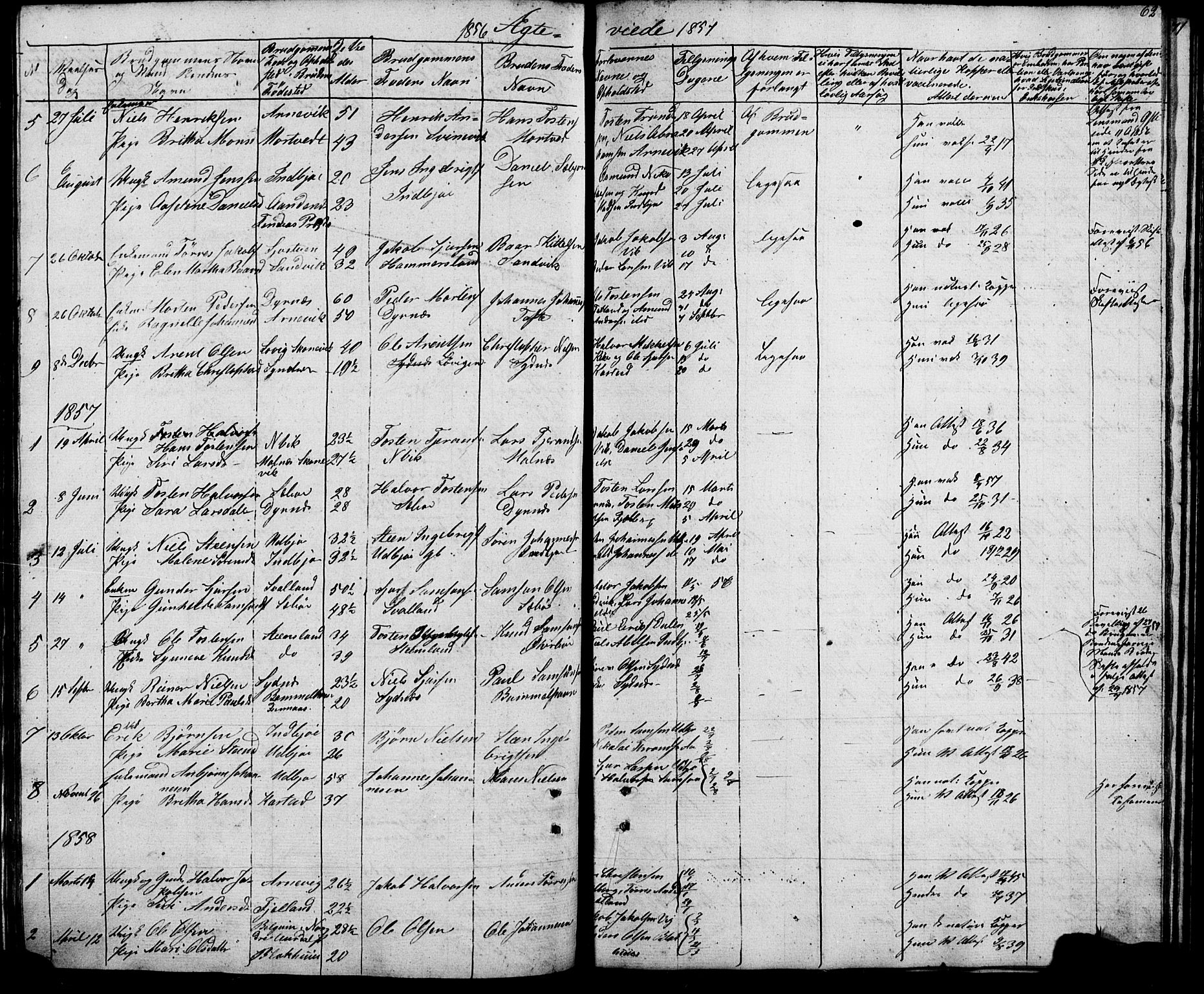 Fjelberg sokneprestembete, SAB/A-75201/H/Hab: Parish register (copy) no. A 2, 1851-1864, p. 62