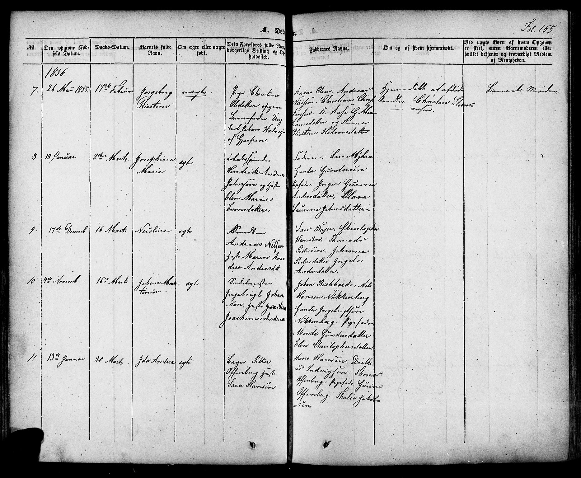 Skien kirkebøker, SAKO/A-302/F/Fa/L0006a: Parish register (official) no. 6A, 1843-1856, p. 155