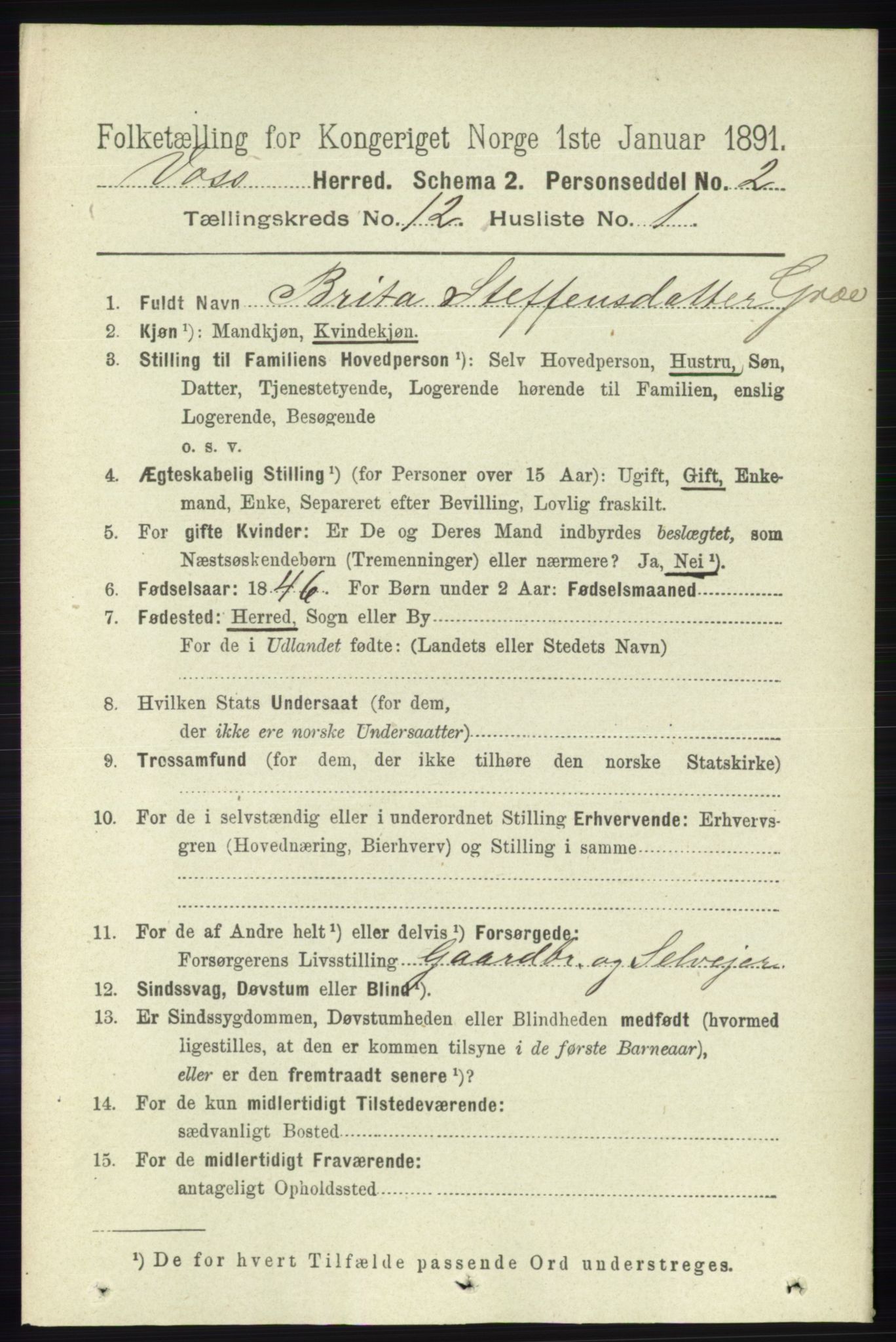 RA, 1891 census for 1235 Voss, 1891, p. 6482