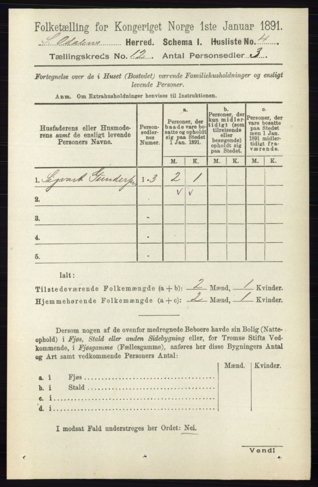 RA, 1891 census for 0419 Sør-Odal, 1891, p. 5370