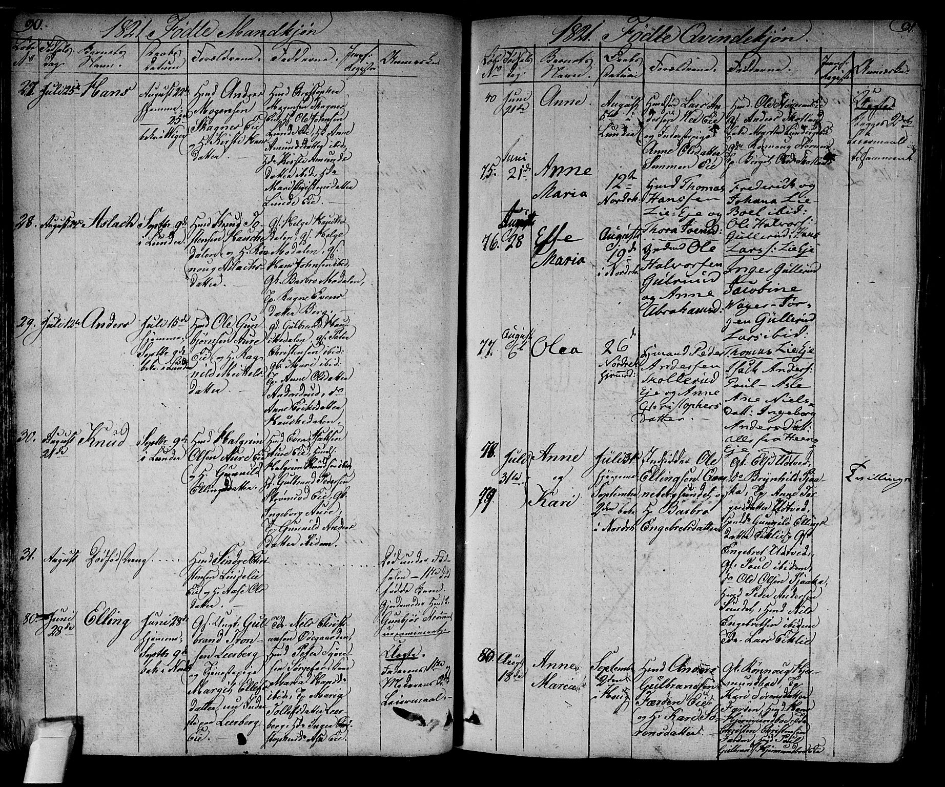 Norderhov kirkebøker, AV/SAKO-A-237/F/Fa/L0009: Parish register (official) no. 9, 1819-1837, p. 90-91