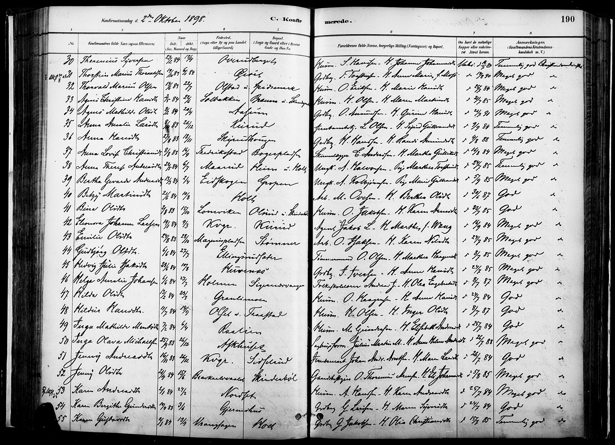 Vinger prestekontor, AV/SAH-PREST-024/H/Ha/Haa/L0014: Parish register (official) no. 14, 1881-1900, p. 190