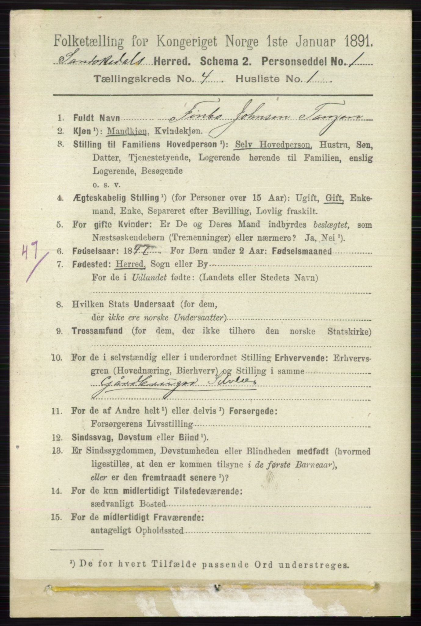 RA, 1891 census for 0816 Sannidal, 1891, p. 1225