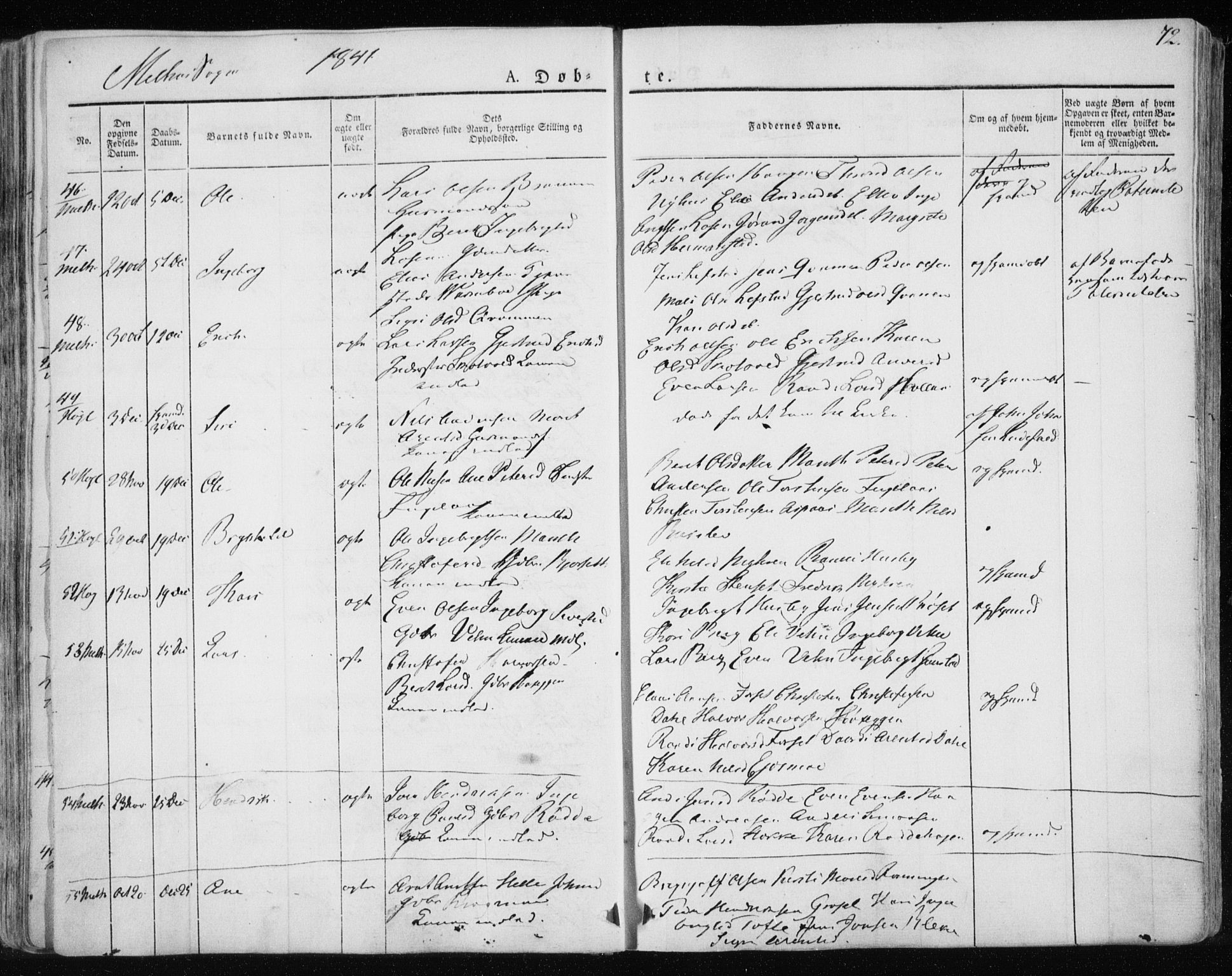 Ministerialprotokoller, klokkerbøker og fødselsregistre - Sør-Trøndelag, AV/SAT-A-1456/691/L1069: Parish register (official) no. 691A04, 1826-1841, p. 72