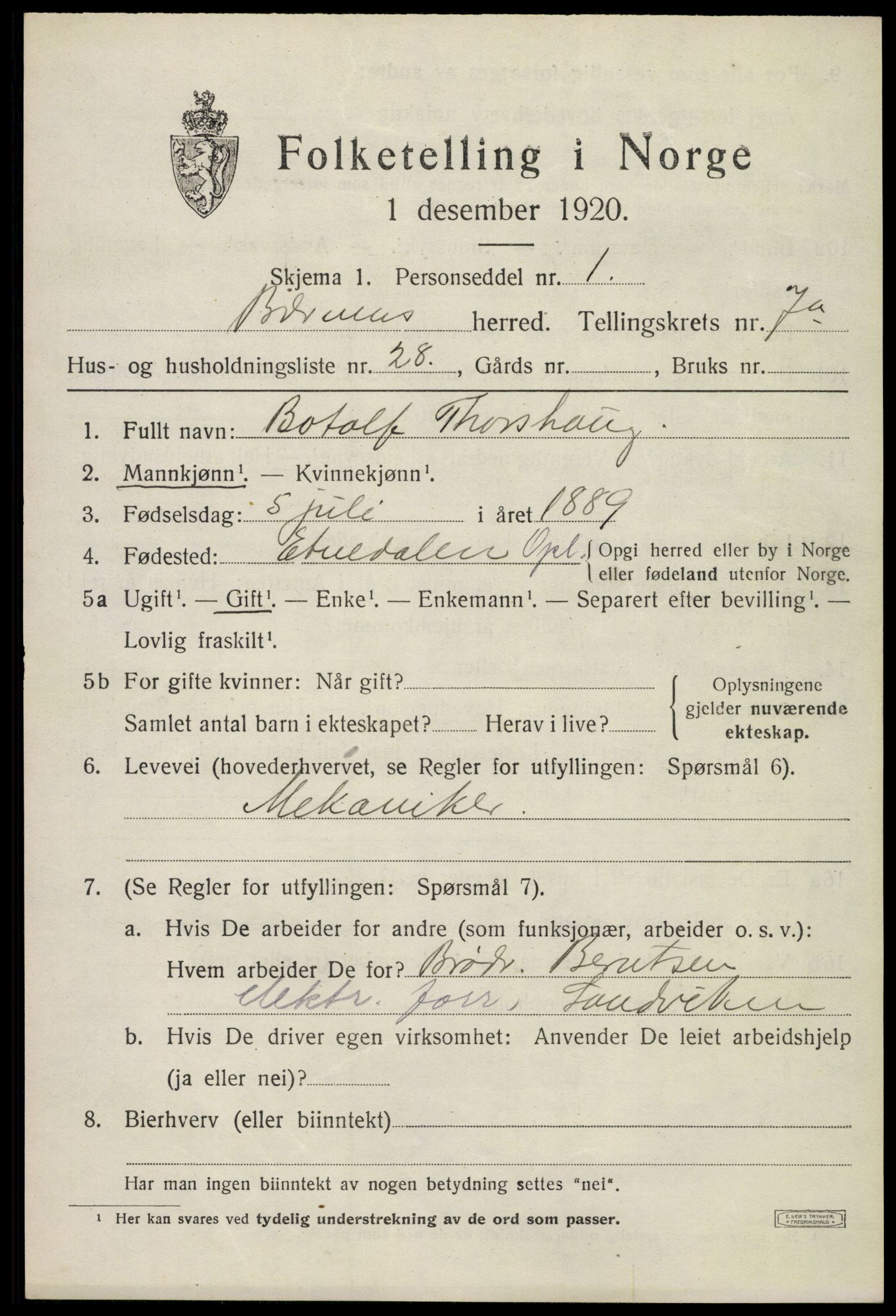 SAO, 1920 census for Bærum, 1920, p. 16350