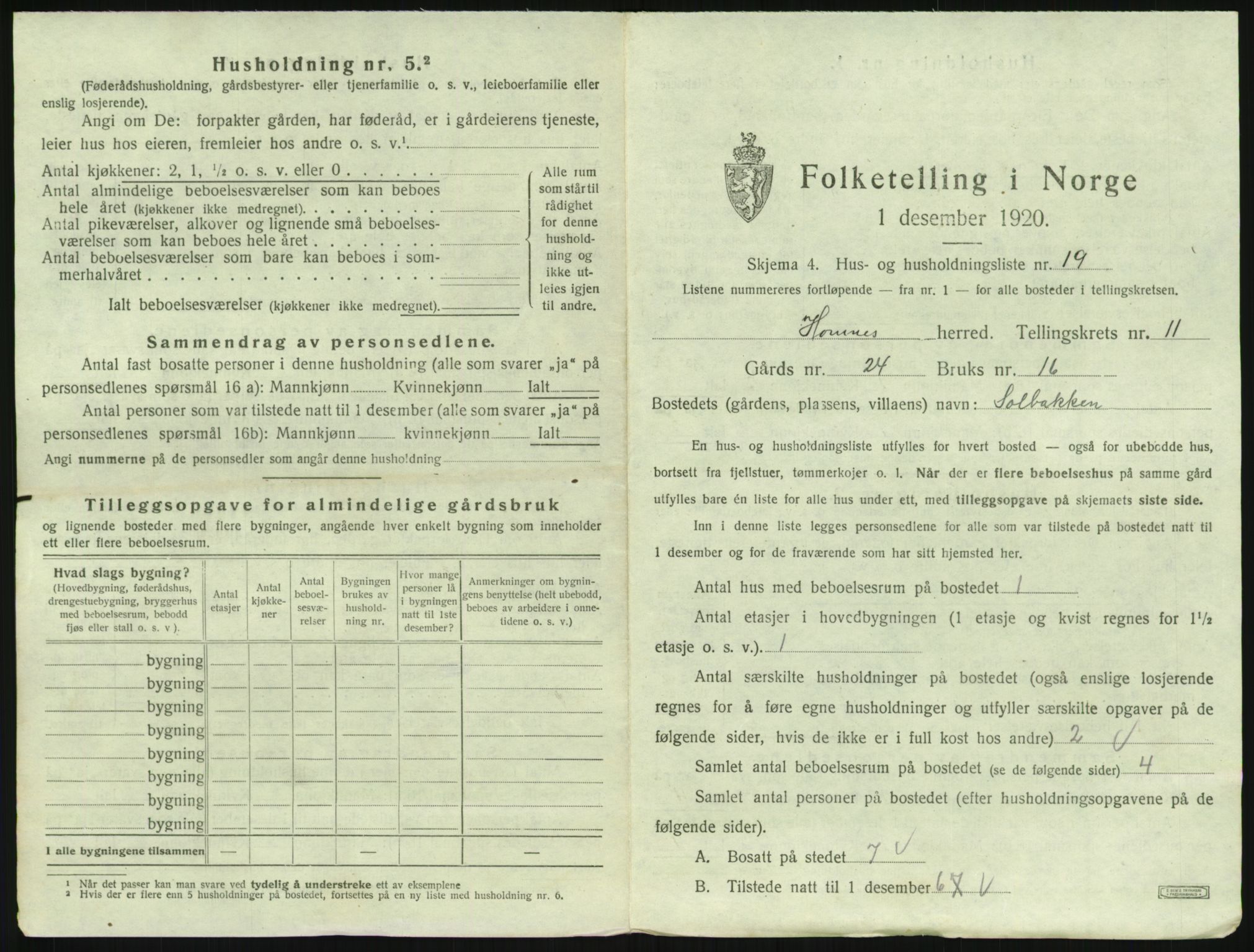 SAK, 1920 census for Hornnes, 1920, p. 469