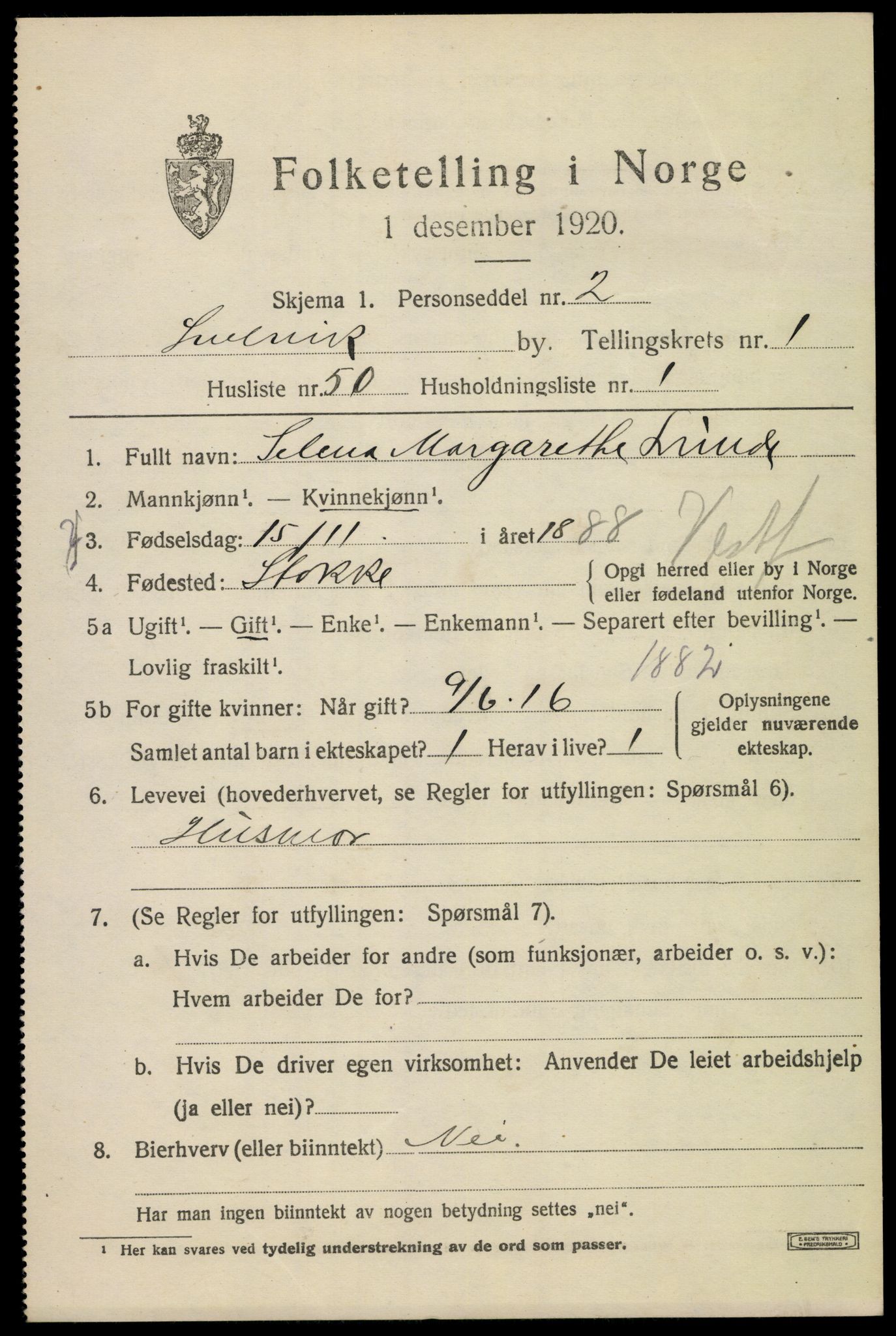 SAKO, 1920 census for Svelvik, 1920, p. 1709