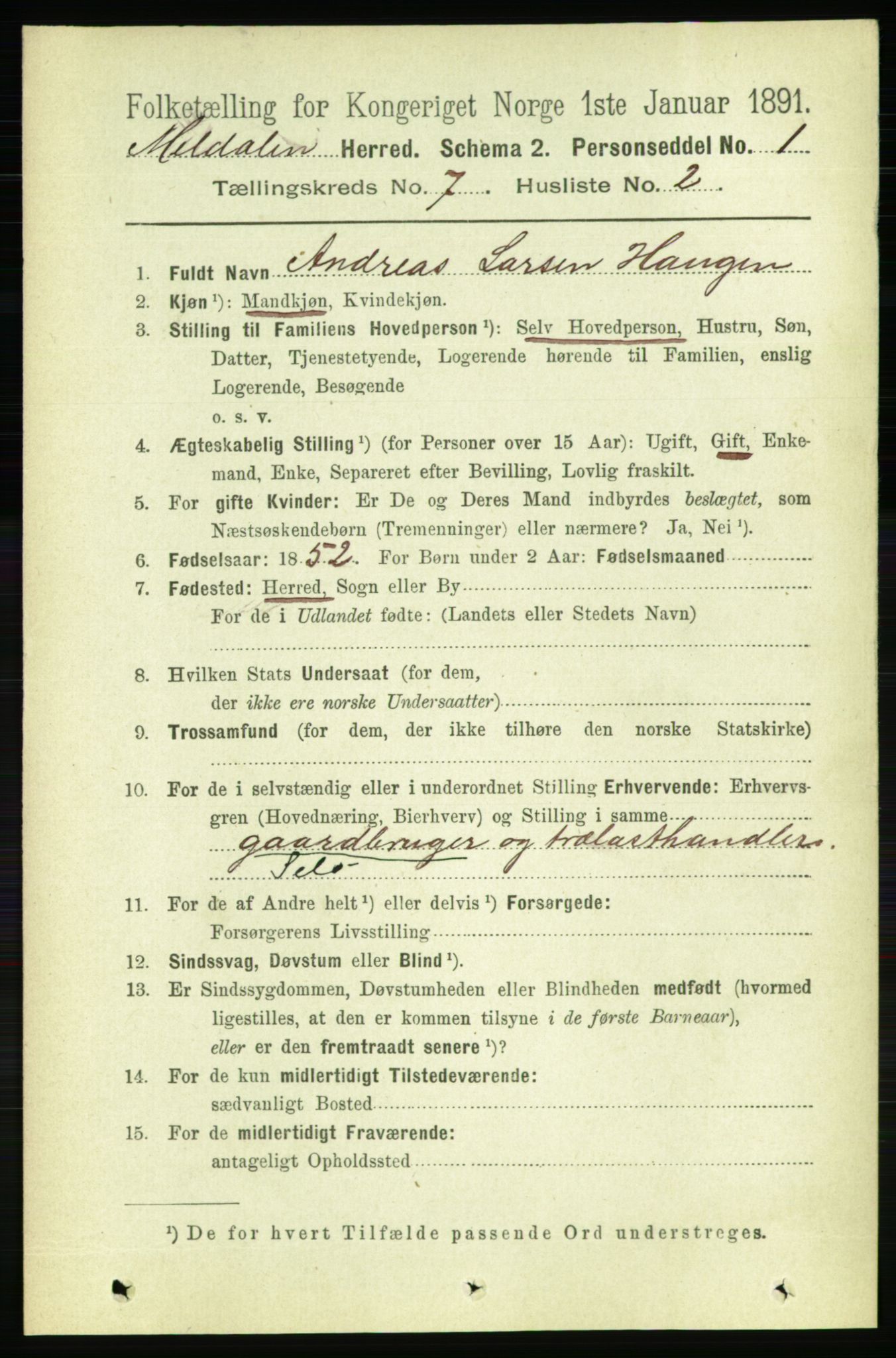 RA, 1891 census for 1636 Meldal, 1891, p. 3417