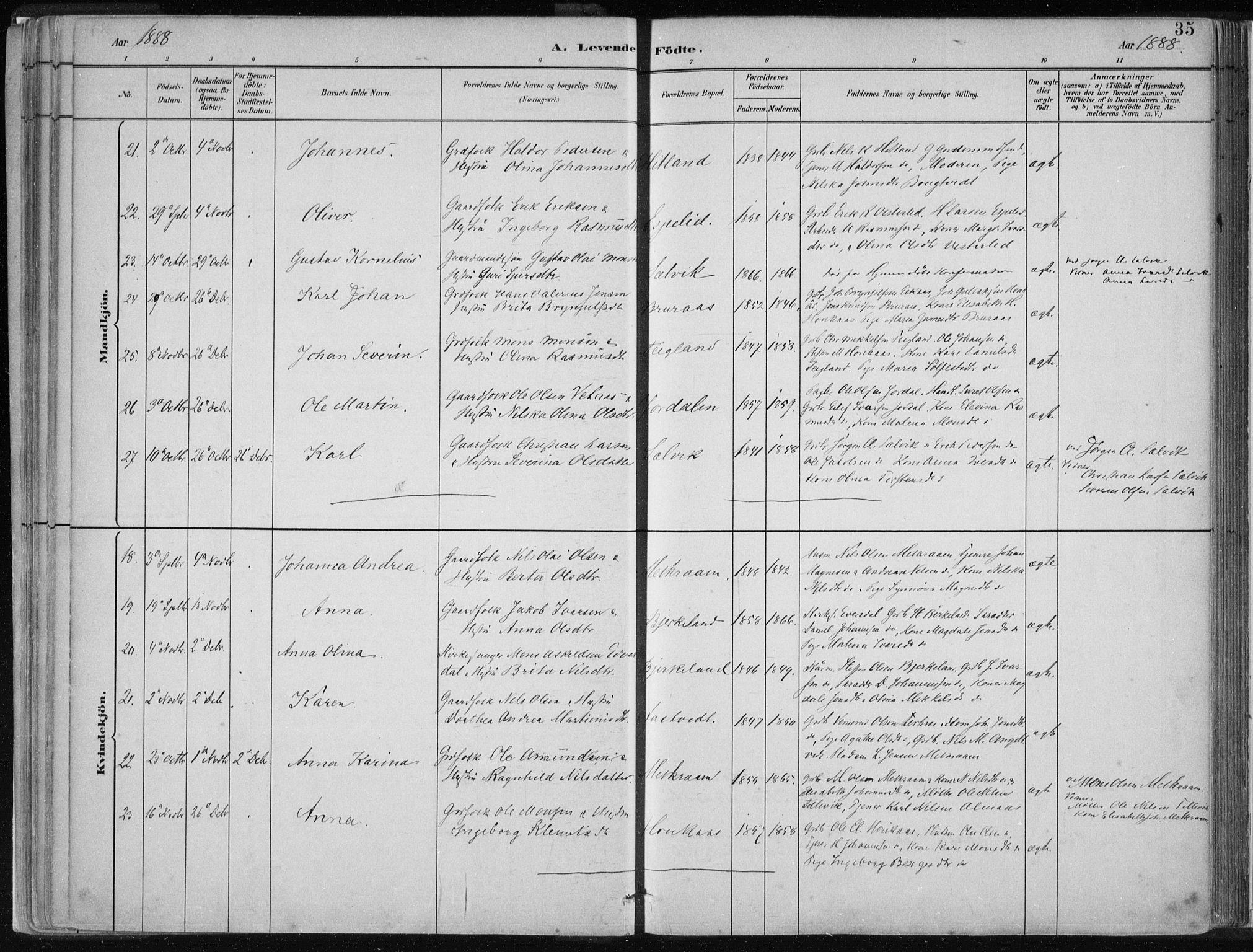 Hamre sokneprestembete, AV/SAB-A-75501/H/Ha/Haa/Haad/L0001: Parish register (official) no. D  1, 1882-1906, p. 35