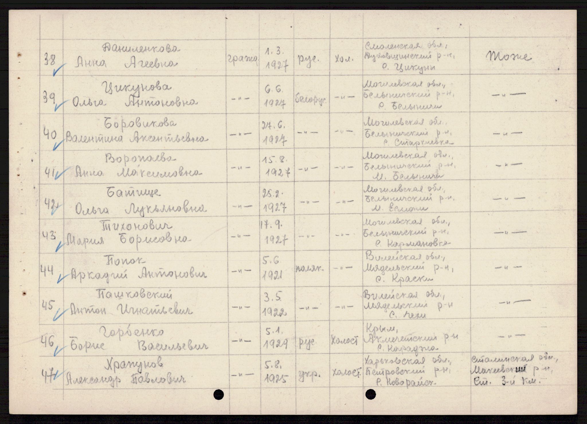 Flyktnings- og fangedirektoratet, Repatrieringskontoret, AV/RA-S-1681/D/Db/L0021: Displaced Persons (DPs) og sivile tyskere, 1945-1948, p. 634