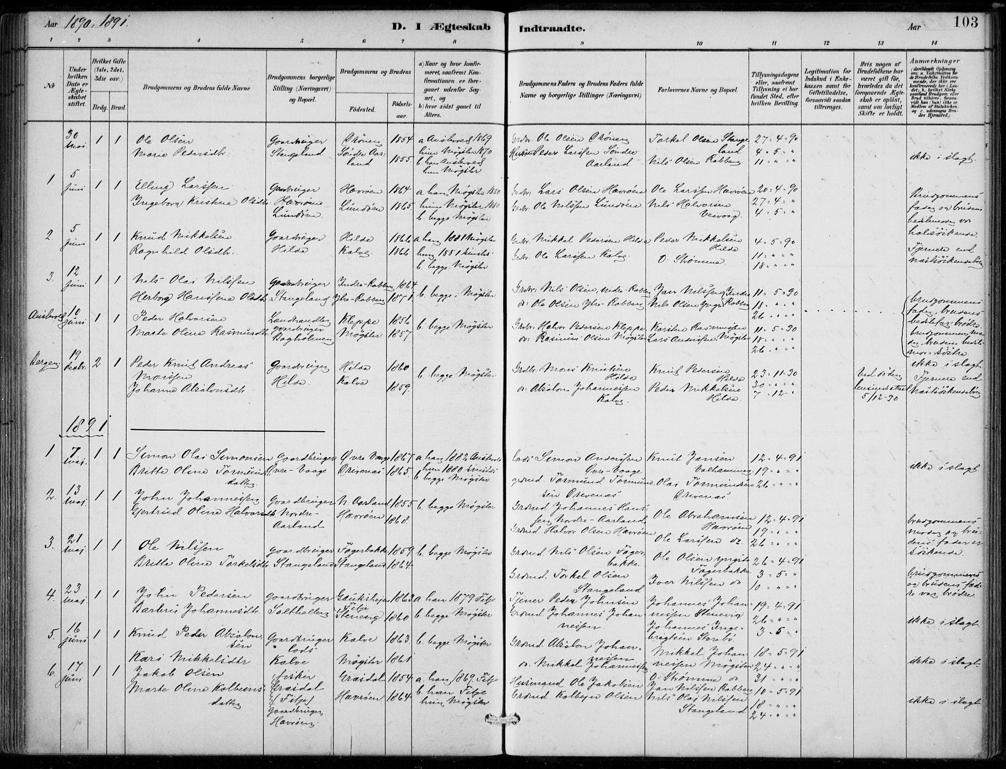 Sund sokneprestembete, AV/SAB-A-99930: Parish register (official) no. D 1, 1882-1899, p. 103