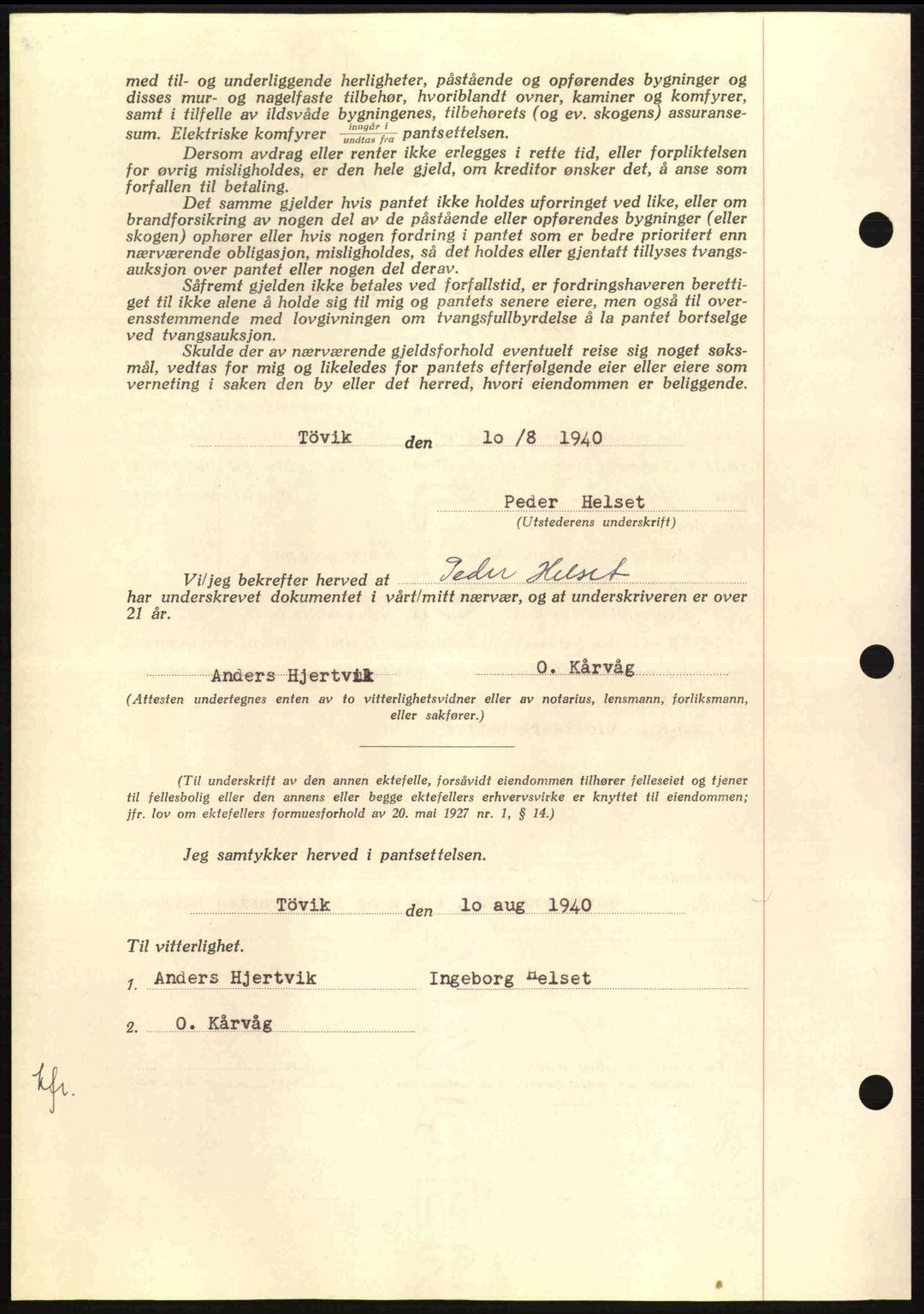 Nordmøre sorenskriveri, AV/SAT-A-4132/1/2/2Ca: Mortgage book no. B87, 1940-1941, Diary no: : 1845/1940