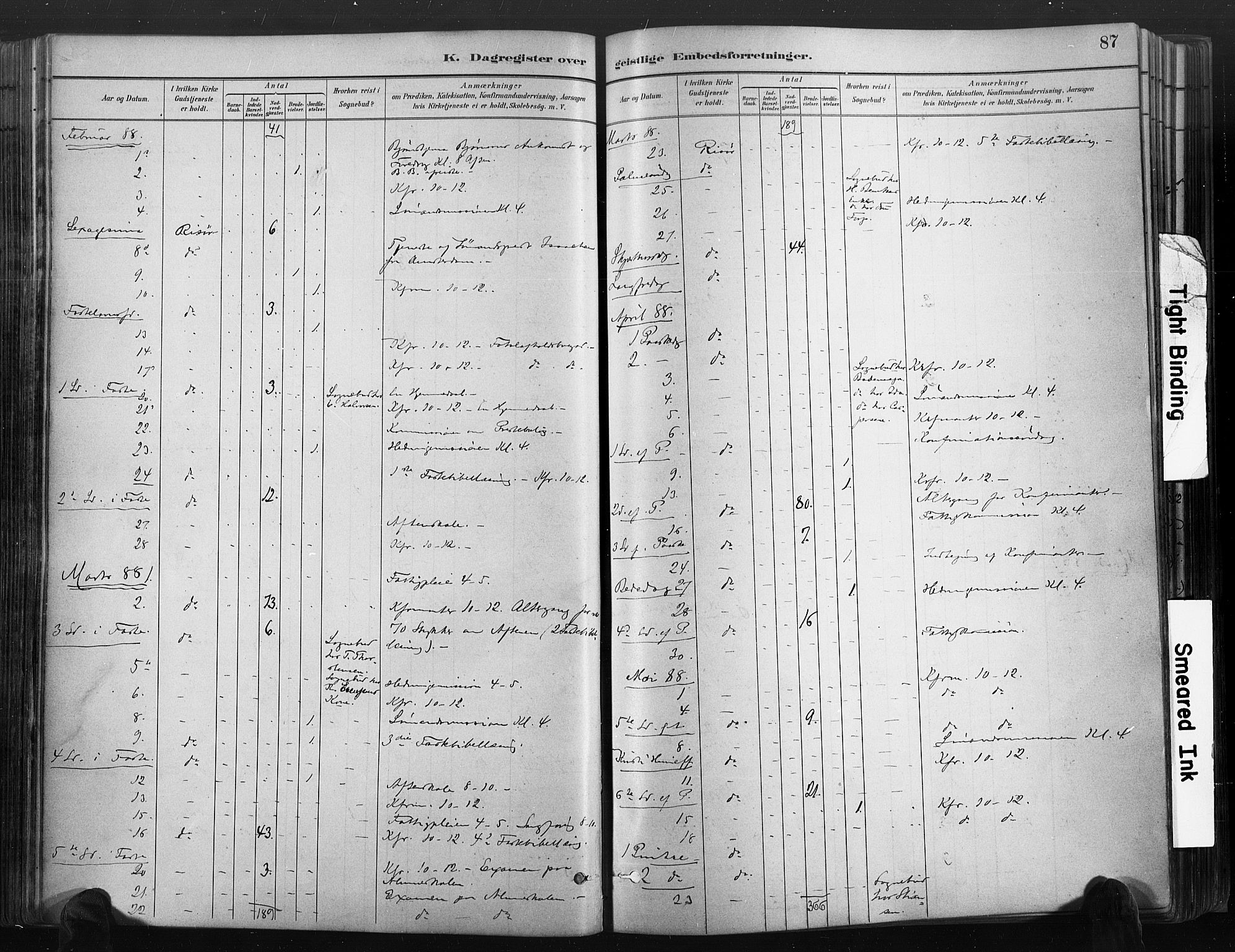 Risør sokneprestkontor, SAK/1111-0035/F/Fa/L0006: Parish register (official) no. A 6, 1883-1908, p. 87