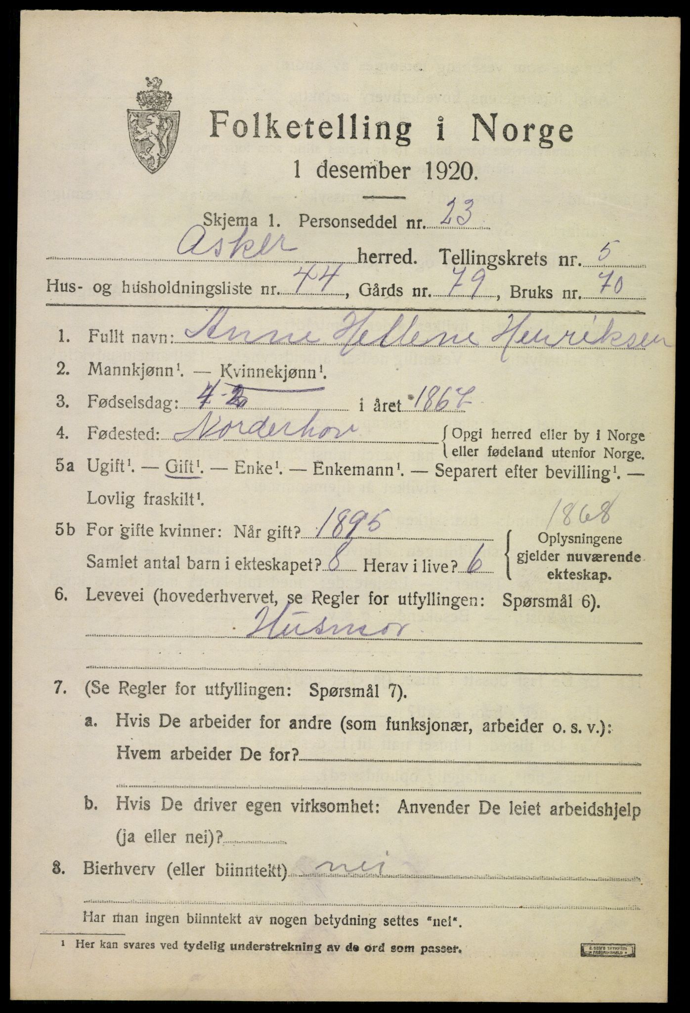 SAO, 1920 census for Asker, 1920, p. 13028