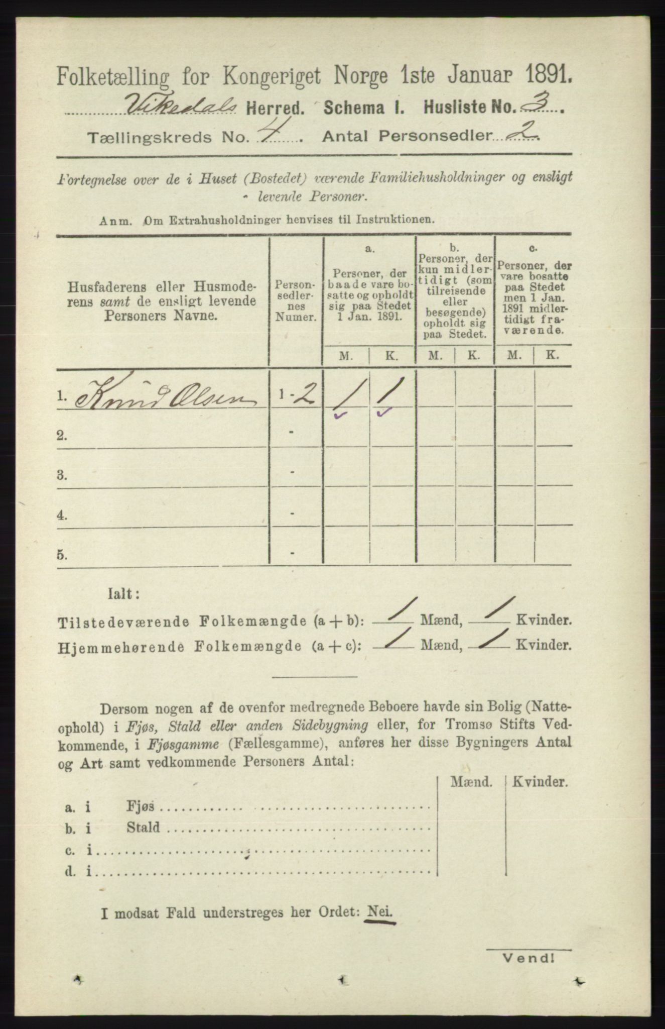 RA, 1891 census for 1157 Vikedal, 1891, p. 899