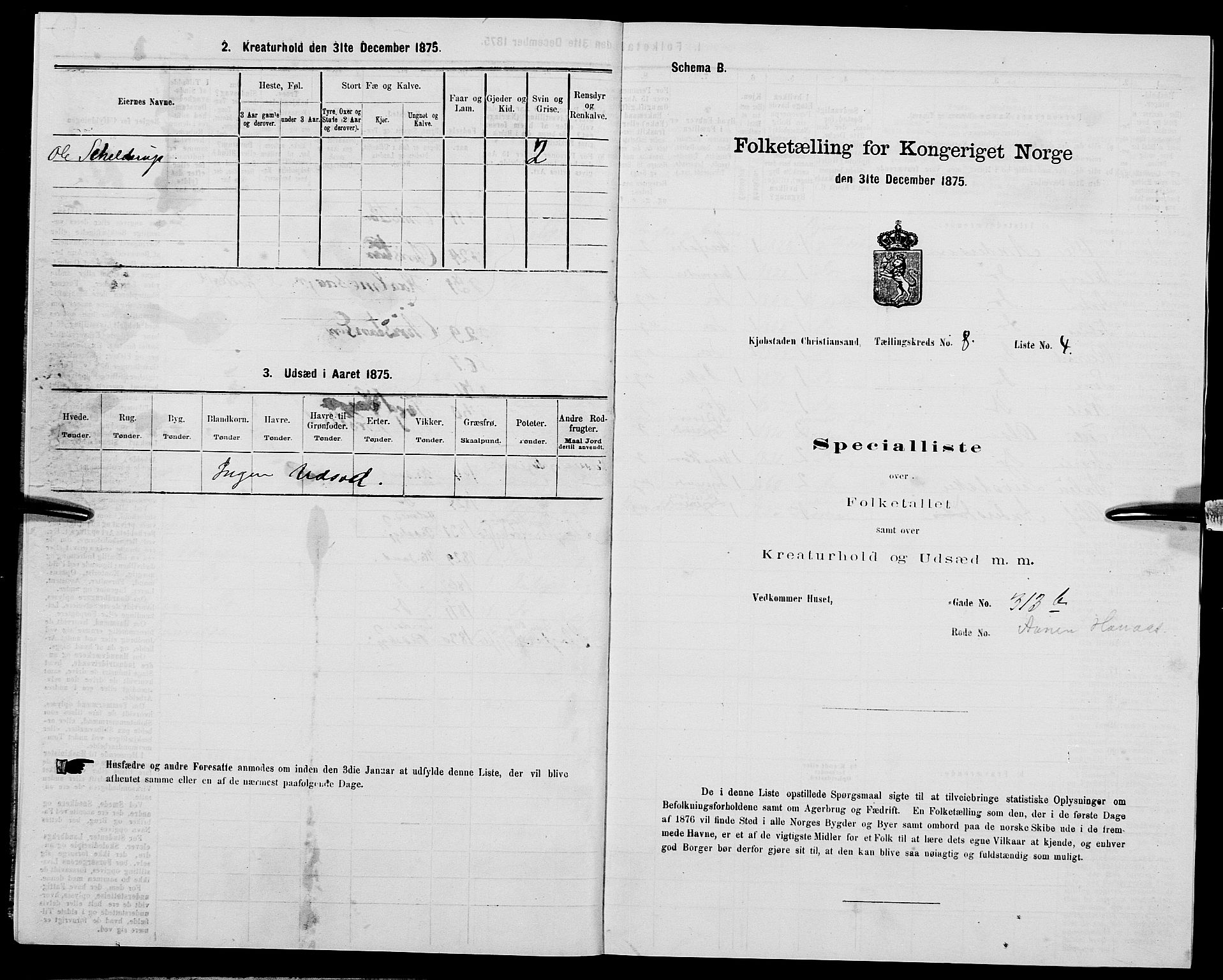 SAK, 1875 census for 1001P Kristiansand, 1875, p. 1222