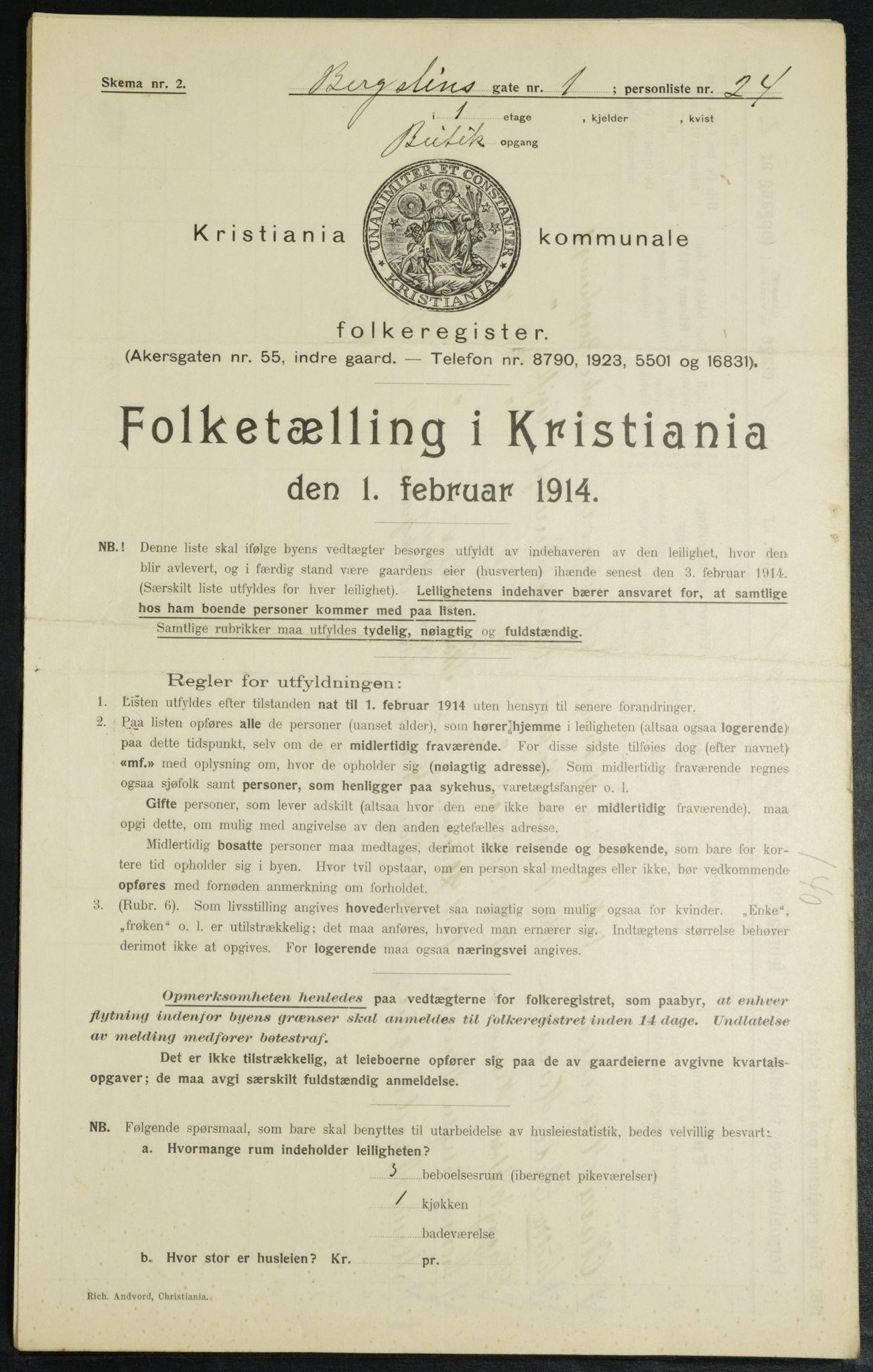 OBA, Municipal Census 1914 for Kristiania, 1914, p. 4015