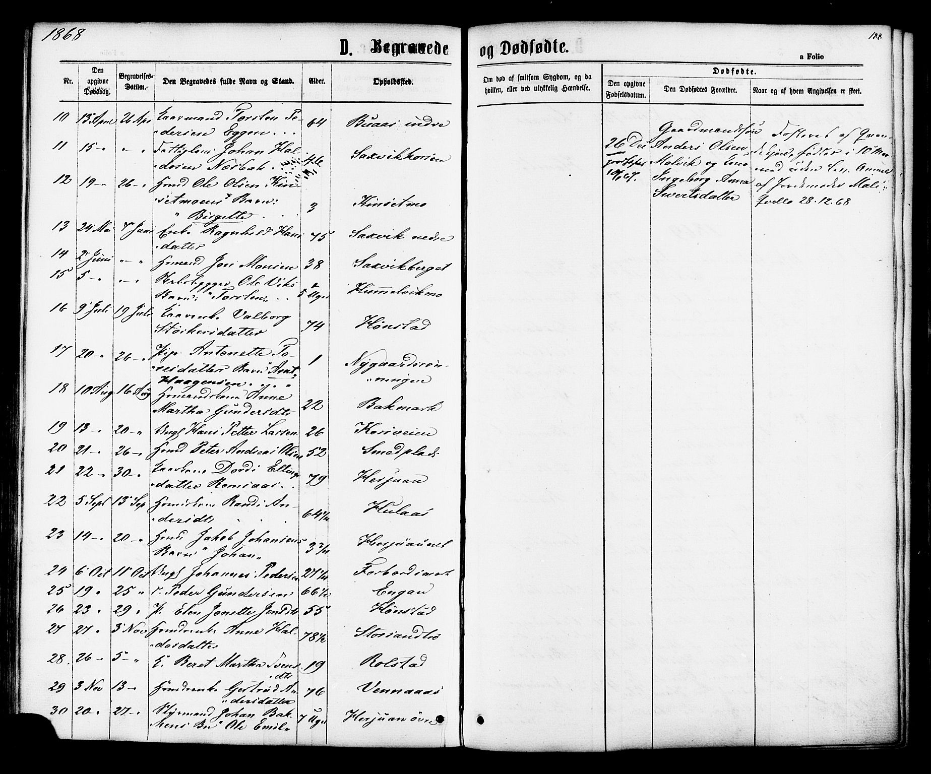 Ministerialprotokoller, klokkerbøker og fødselsregistre - Sør-Trøndelag, SAT/A-1456/616/L0409: Parish register (official) no. 616A06, 1865-1877, p. 188