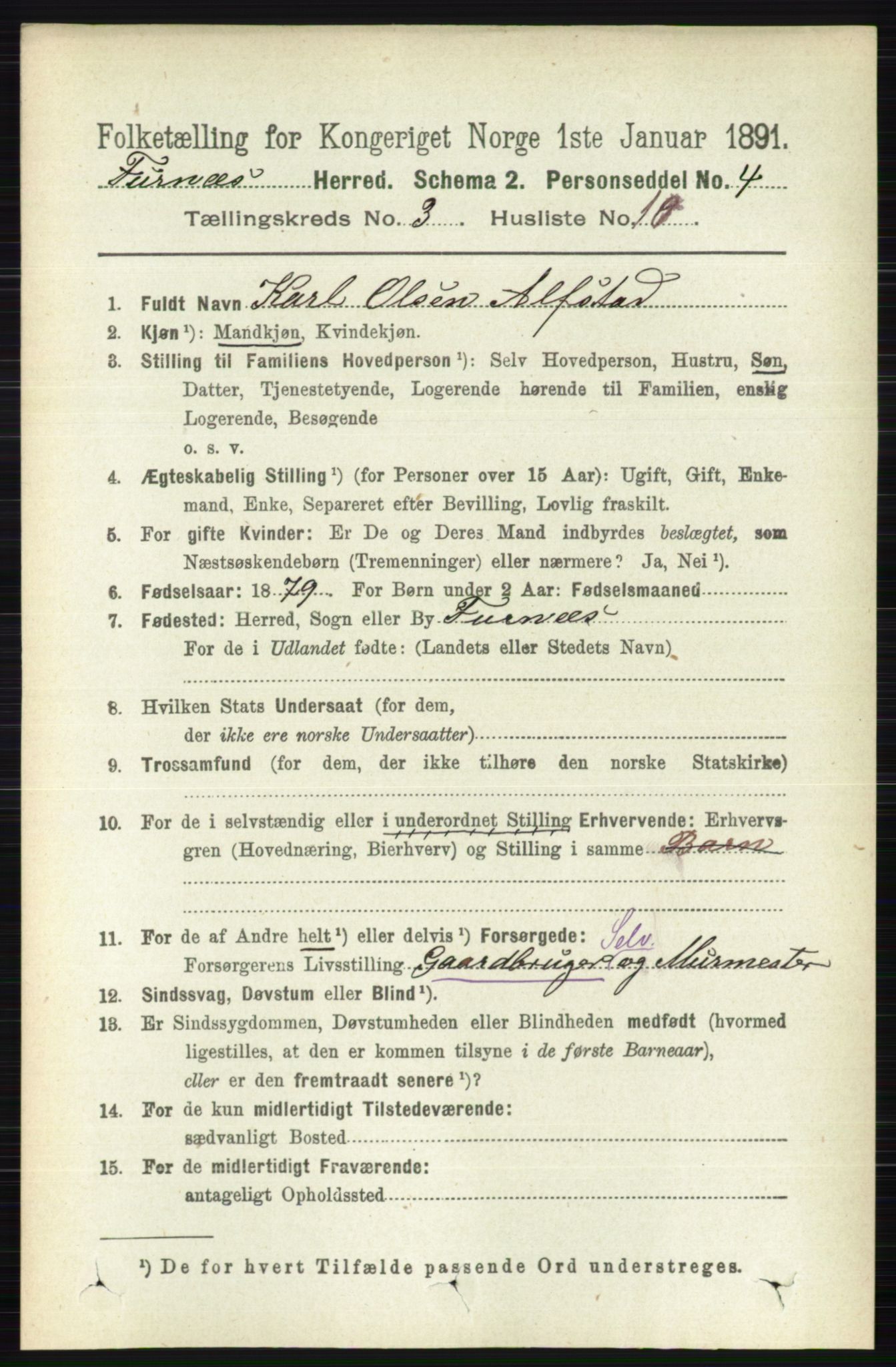 RA, Census 1891 for 0413 Furnes herred, 1891, p. 1685