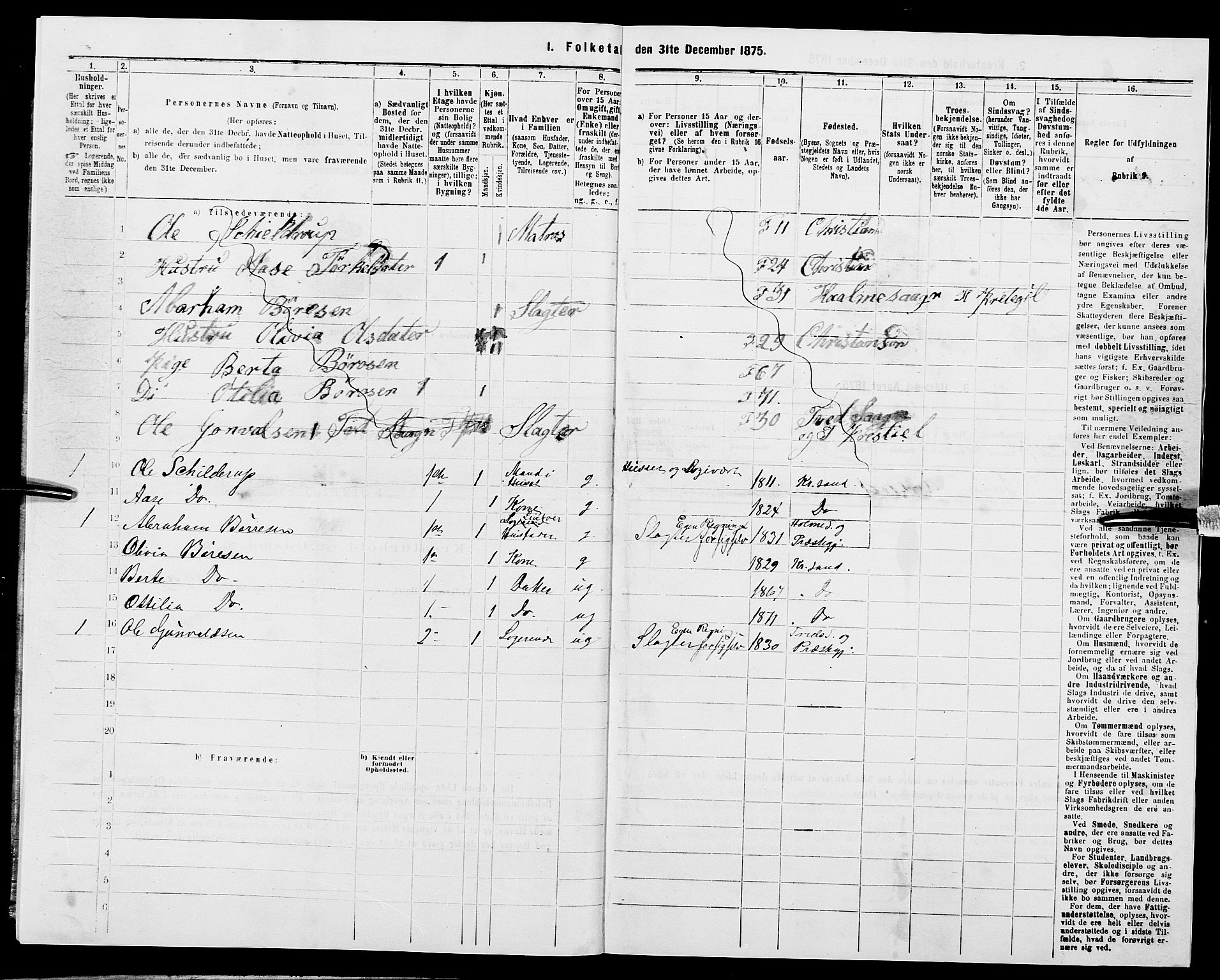 SAK, 1875 census for 1001P Kristiansand, 1875, p. 1221