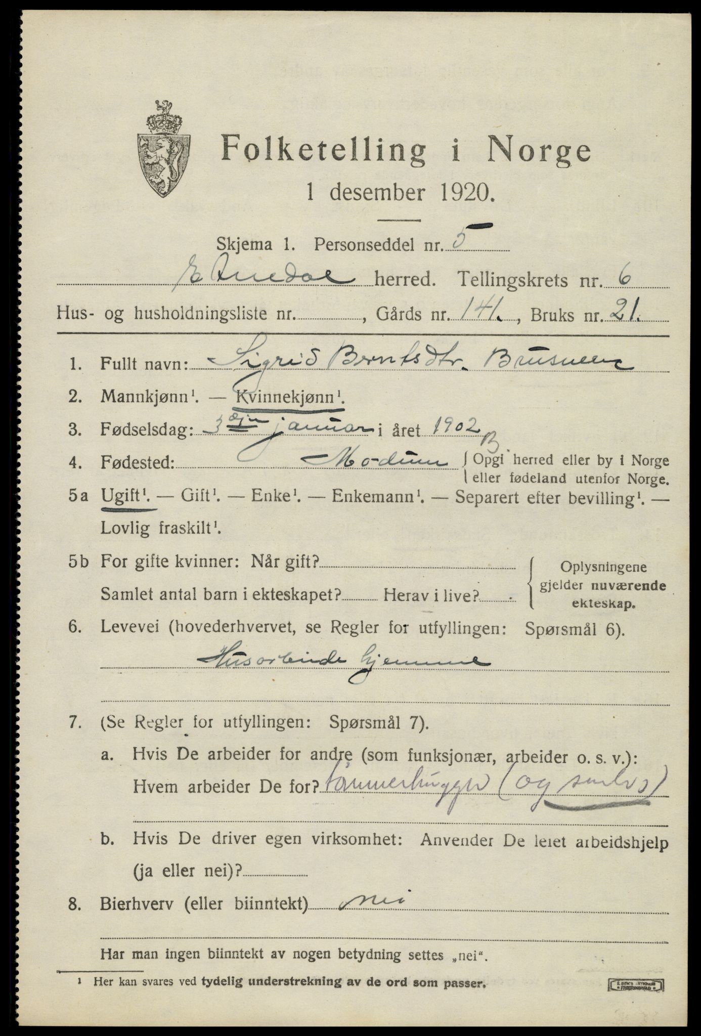 SAH, 1920 census for Etnedal, 1920, p. 2878