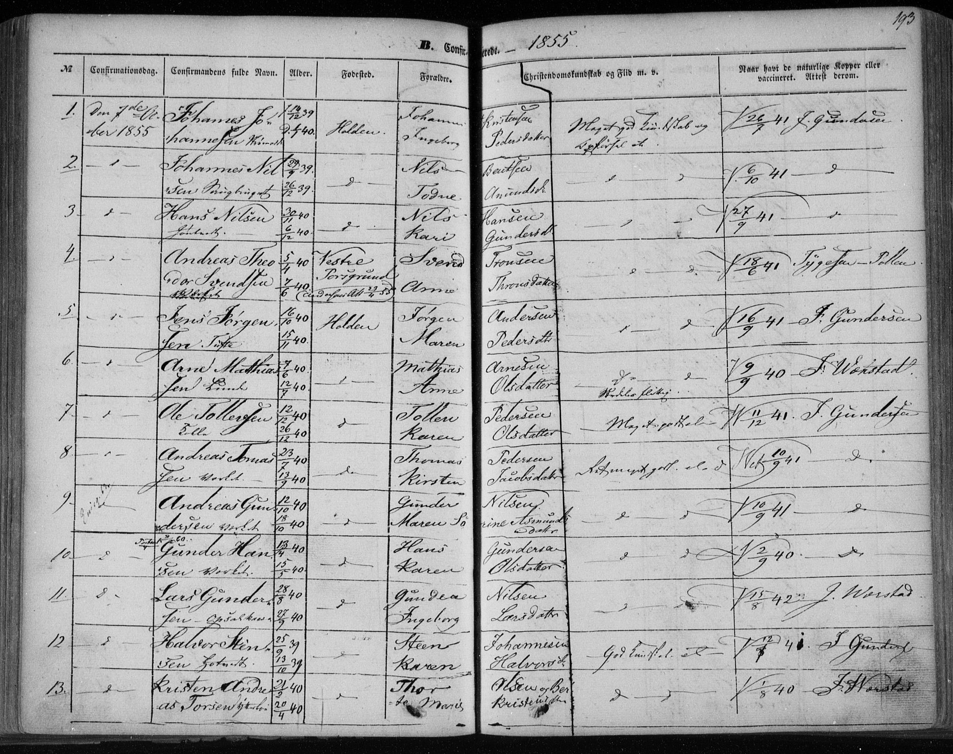 Holla kirkebøker, SAKO/A-272/F/Fa/L0005: Parish register (official) no. 5, 1849-1860, p. 193