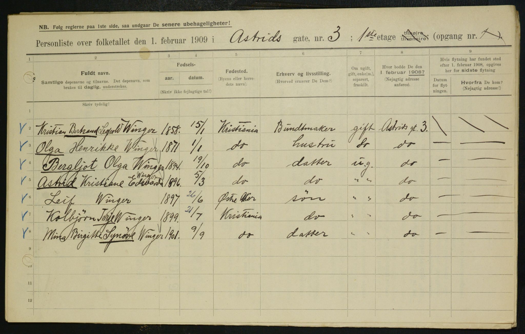 OBA, Municipal Census 1909 for Kristiania, 1909, p. 15579