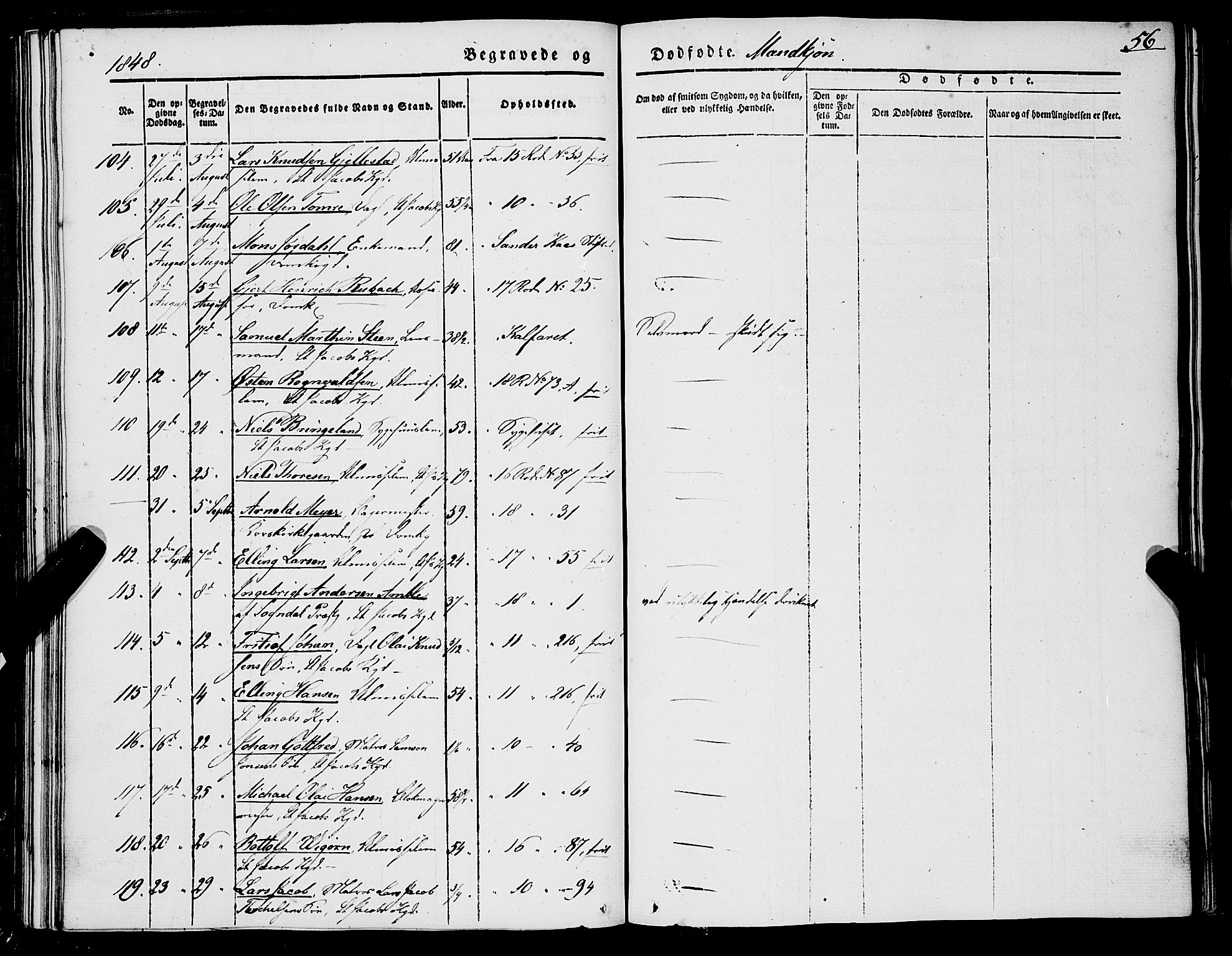 Domkirken sokneprestembete, SAB/A-74801/H/Haa/L0040: Parish register (official) no. E 1, 1841-1853, p. 56