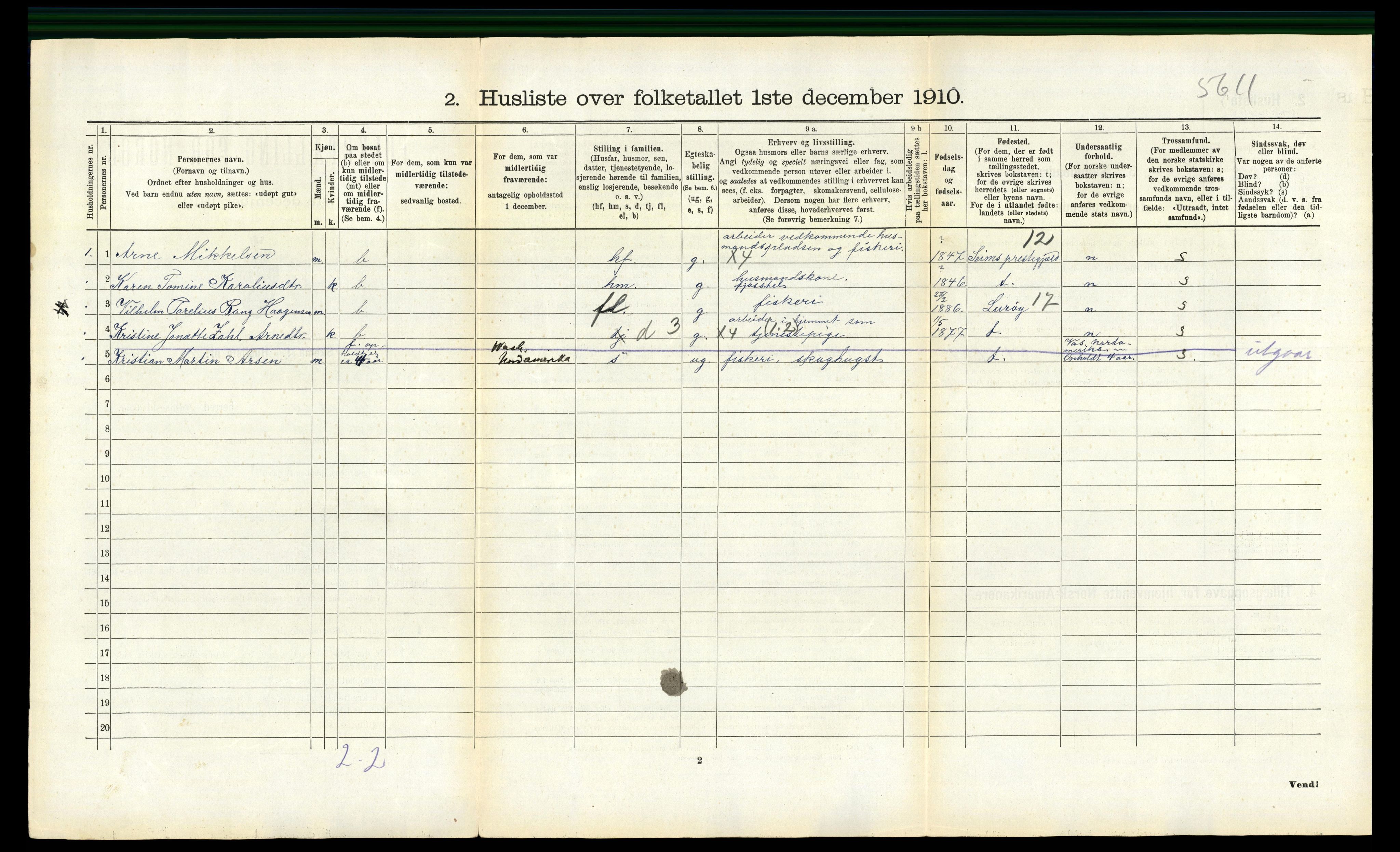 RA, 1910 census for Nesna, 1910, p. 557