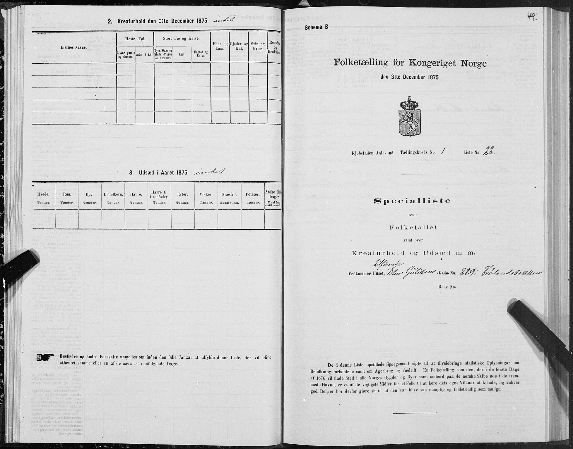 SAT, 1875 census for 1501P Ålesund, 1875, p. 1049