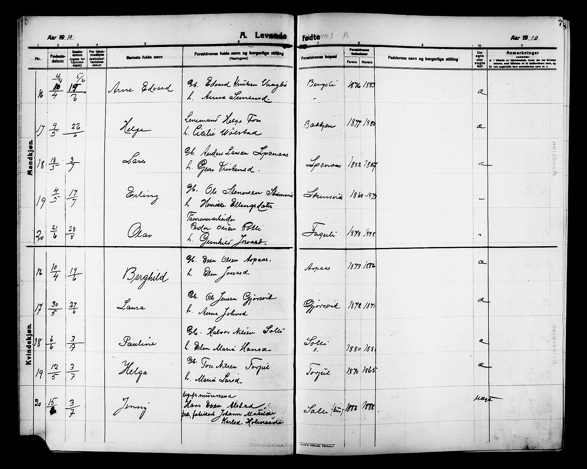 Ministerialprotokoller, klokkerbøker og fødselsregistre - Møre og Romsdal, AV/SAT-A-1454/586/L0993: Parish register (copy) no. 586C04, 1910-1918, p. 7