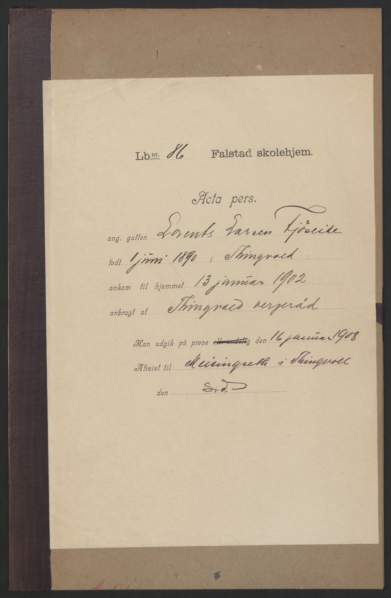 Falstad skolehjem, AV/RA-S-1676/E/Eb/L0004: Elevmapper løpenr. 81-98, 1901-1909, p. 76