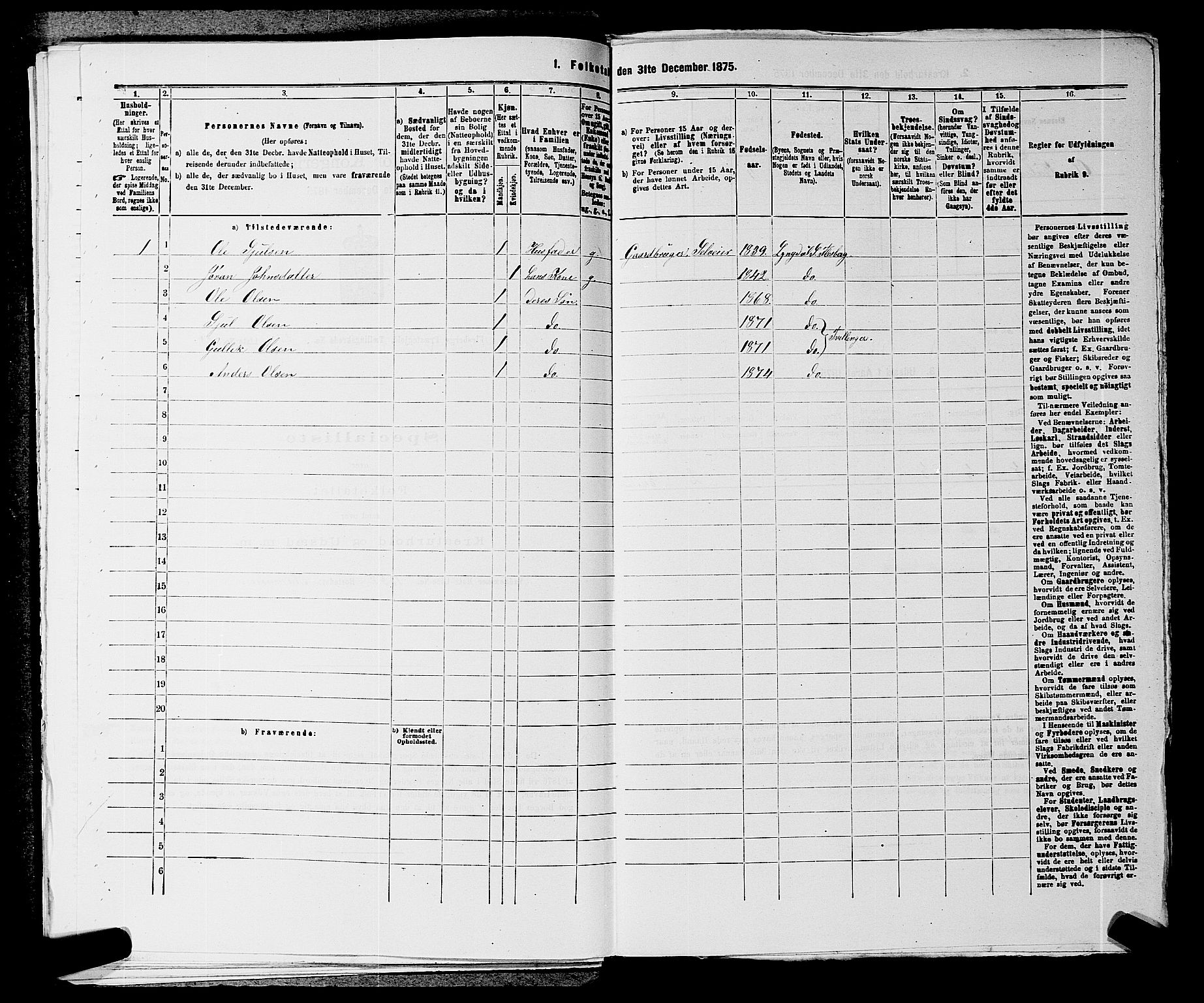 SAKO, 1875 census for 0631P Flesberg, 1875, p. 524