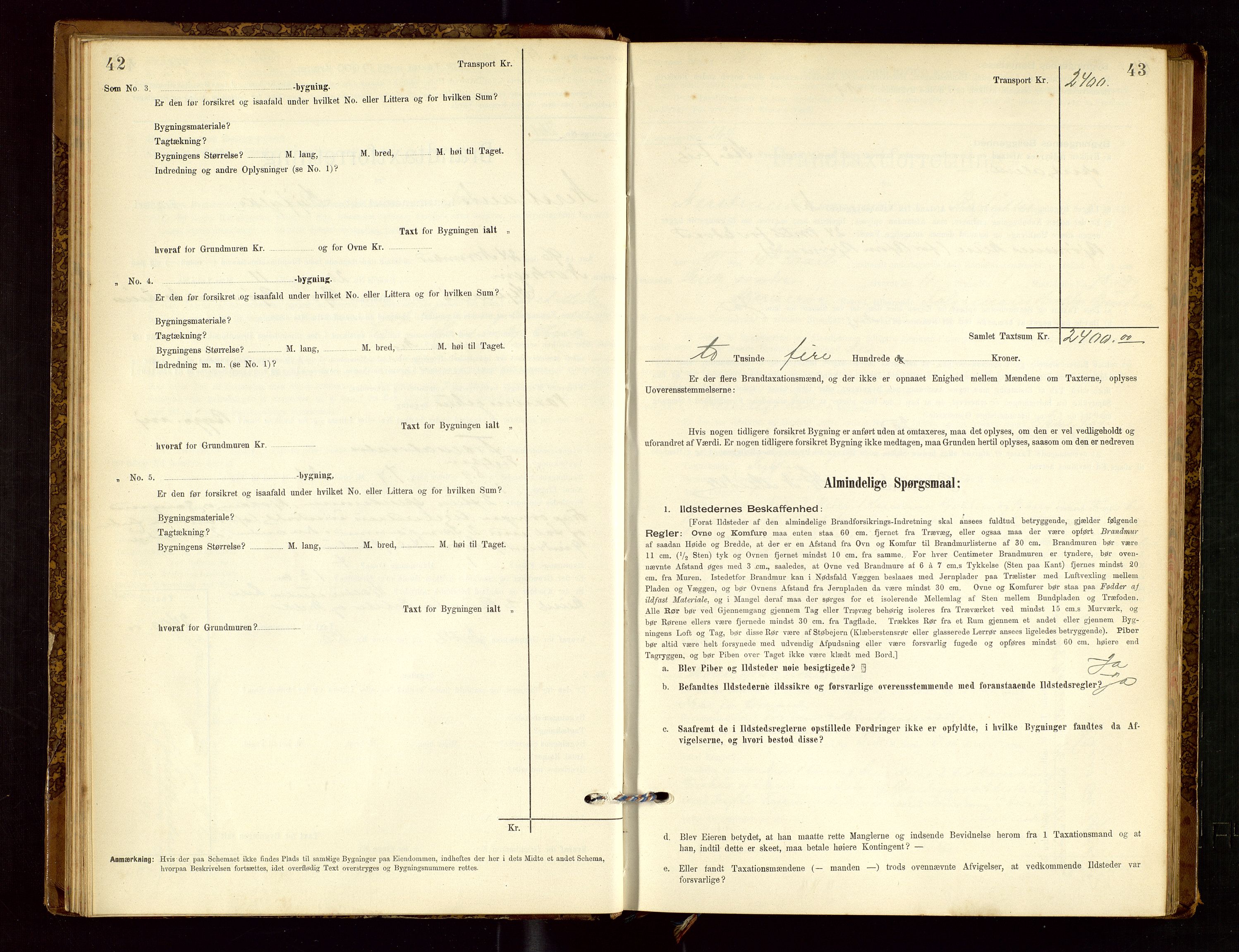 Nedstrand lensmannskontor, AV/SAST-A-100236/Gob/L0001: "Brandtaxationsprotokol for Nerstrand Lensmandsdistrikt Ryfylke fogderi", 1895-1915, p. 42-43