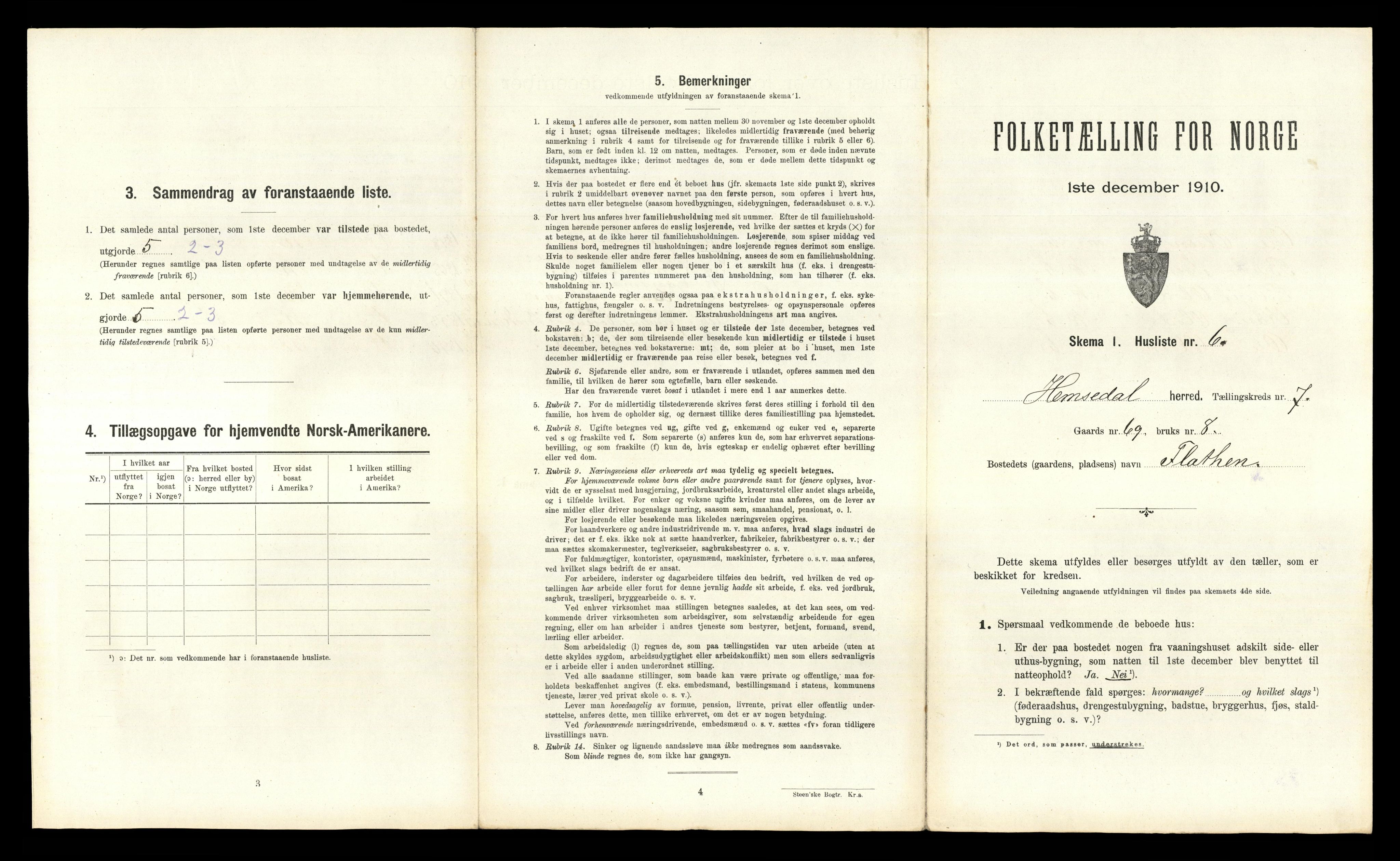 RA, 1910 census for Hemsedal, 1910, p. 476