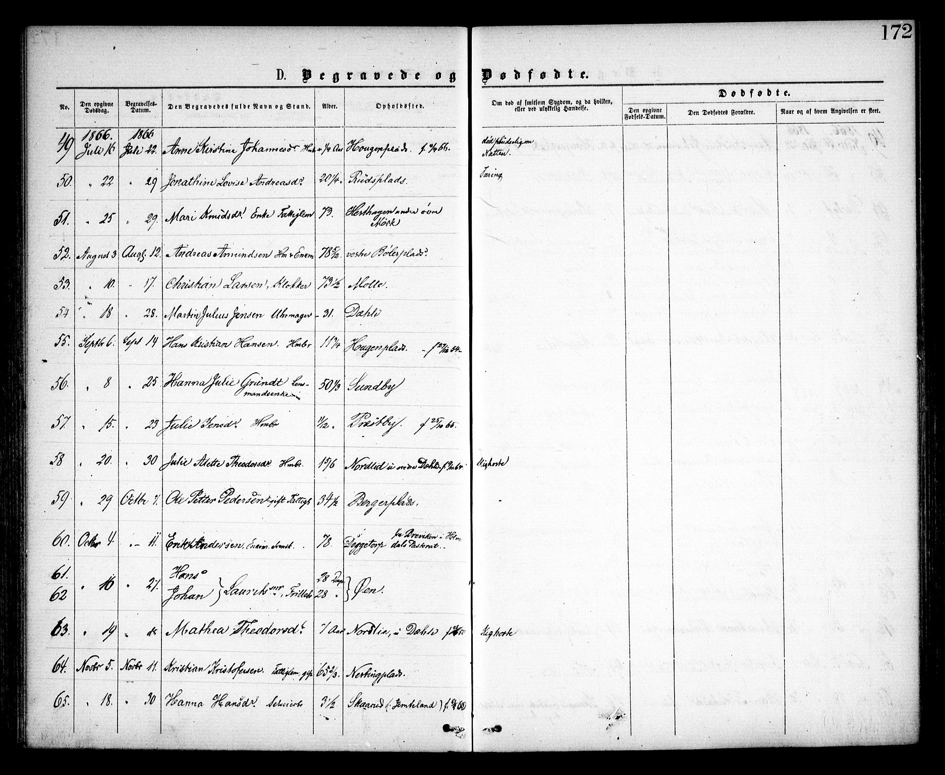 Spydeberg prestekontor Kirkebøker, AV/SAO-A-10924/F/Fa/L0006: Parish register (official) no. I 6, 1863-1874, p. 172