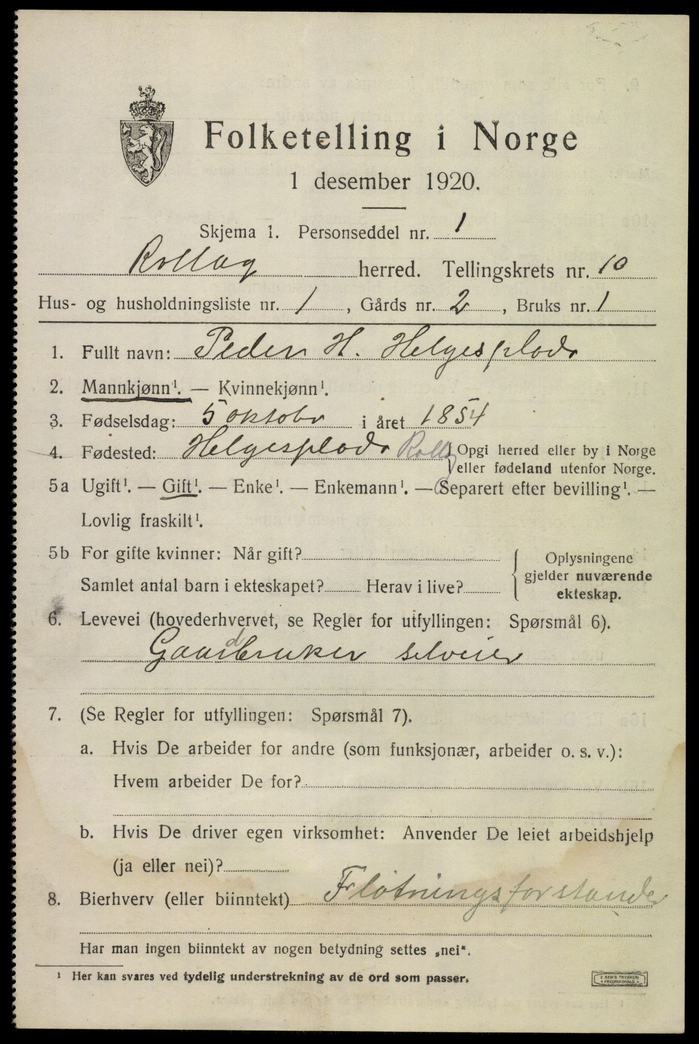 SAKO, 1920 census for Rollag, 1920, p. 3386