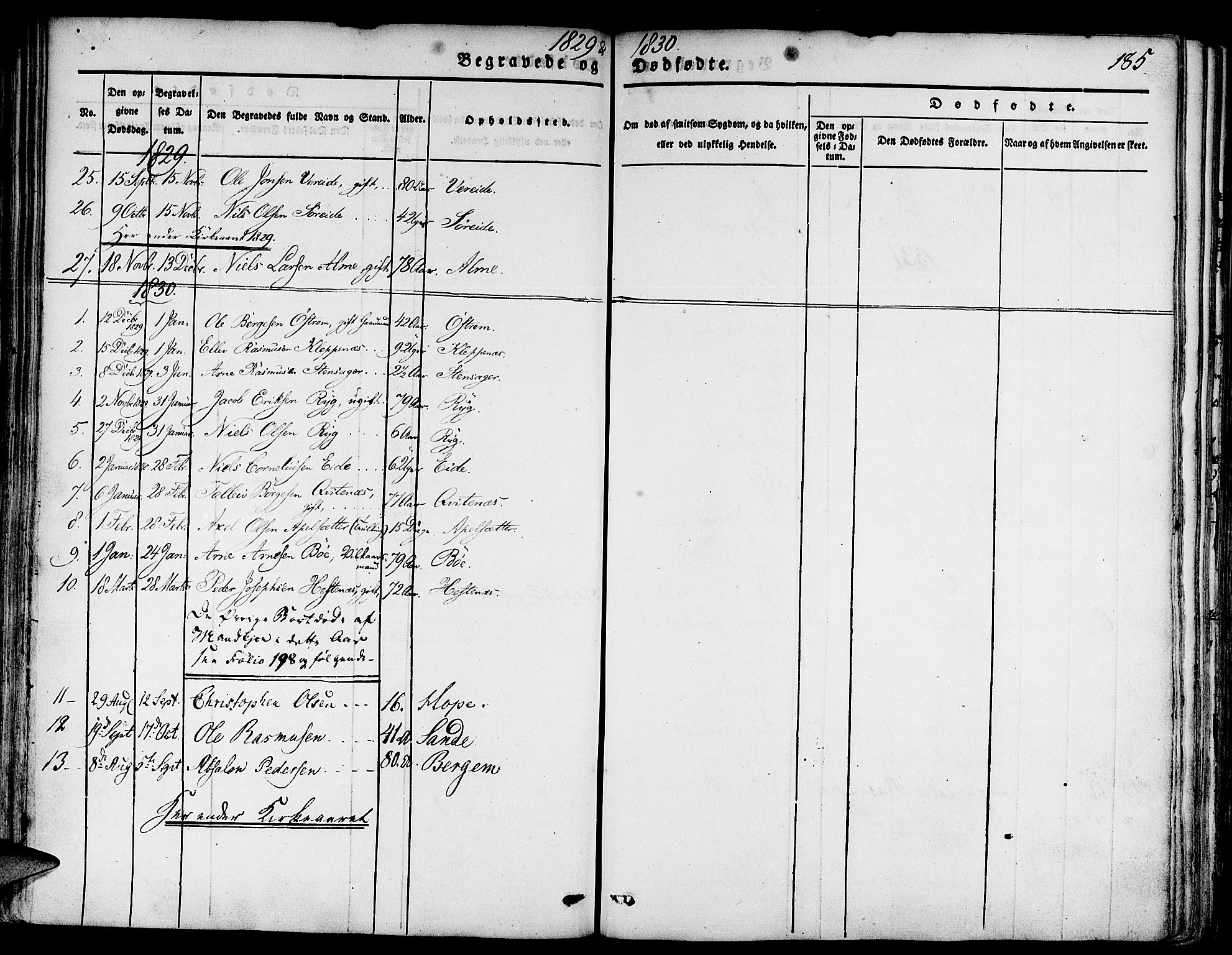 Gloppen sokneprestembete, SAB/A-80101/H/Haa/Haaa/L0007: Parish register (official) no. A 7, 1827-1837, p. 185