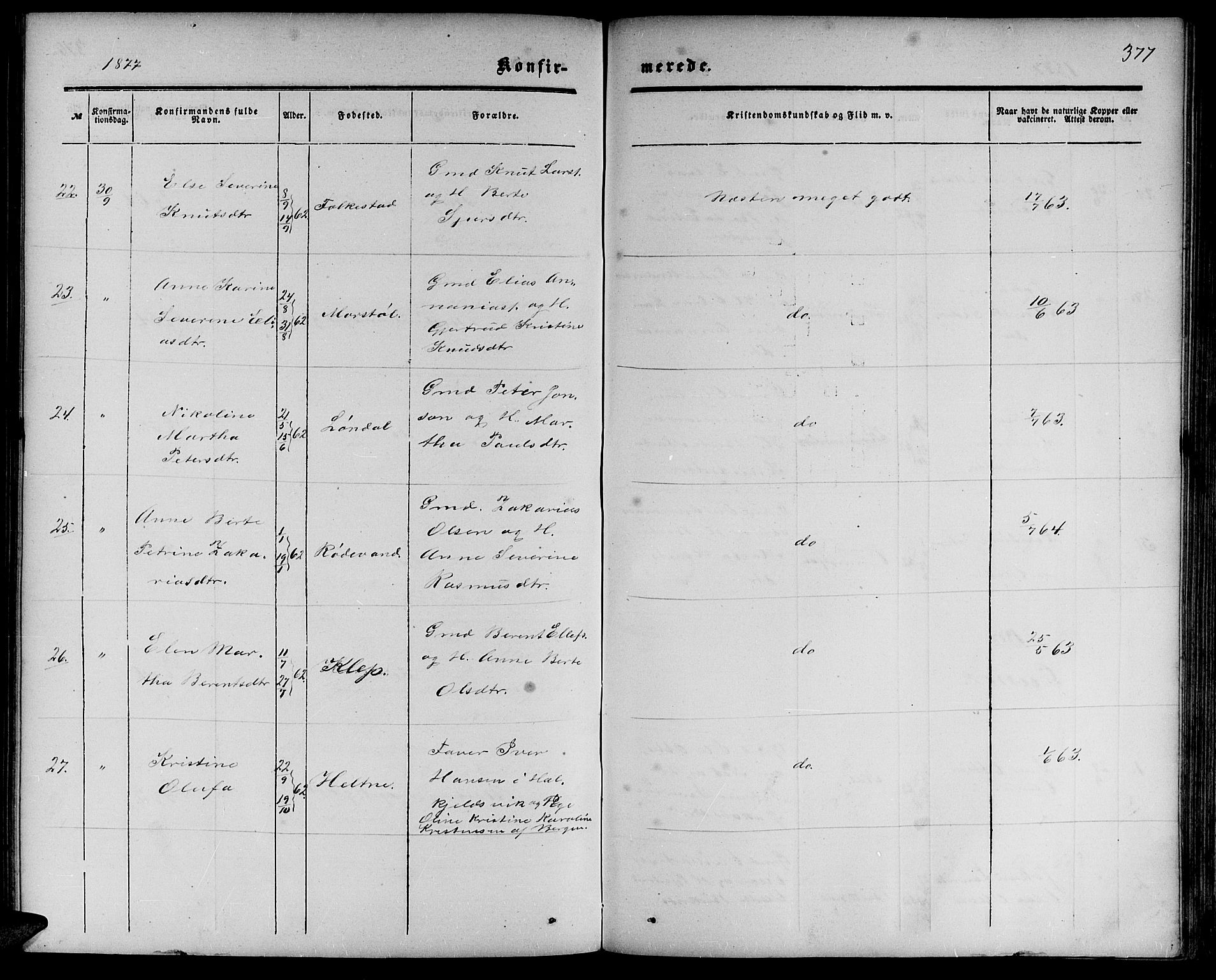 Ministerialprotokoller, klokkerbøker og fødselsregistre - Møre og Romsdal, AV/SAT-A-1454/511/L0157: Parish register (copy) no. 511C03, 1864-1884, p. 377