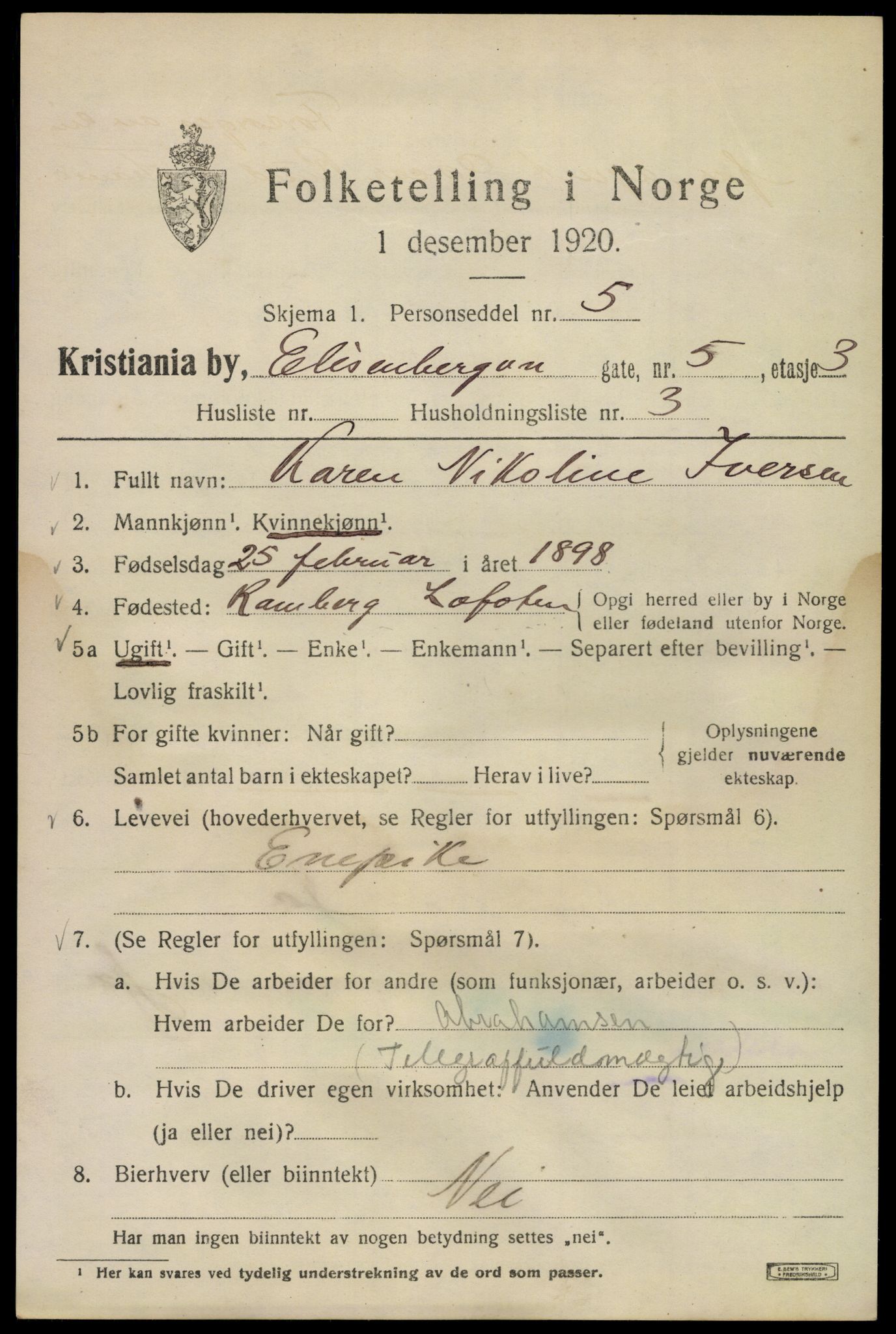 SAO, 1920 census for Kristiania, 1920, p. 213509