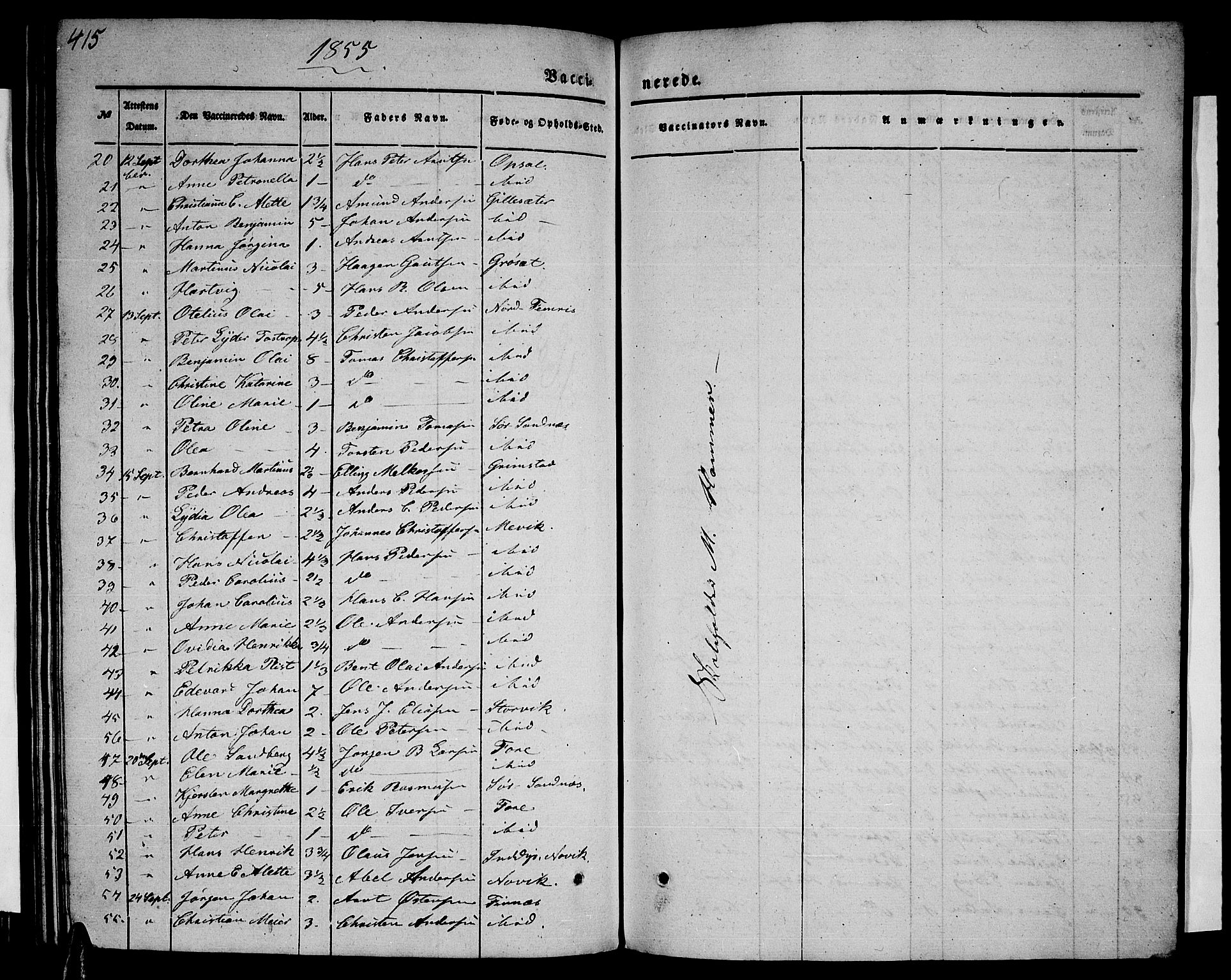 Ministerialprotokoller, klokkerbøker og fødselsregistre - Nordland, AV/SAT-A-1459/805/L0106: Parish register (copy) no. 805C02, 1841-1861, p. 415