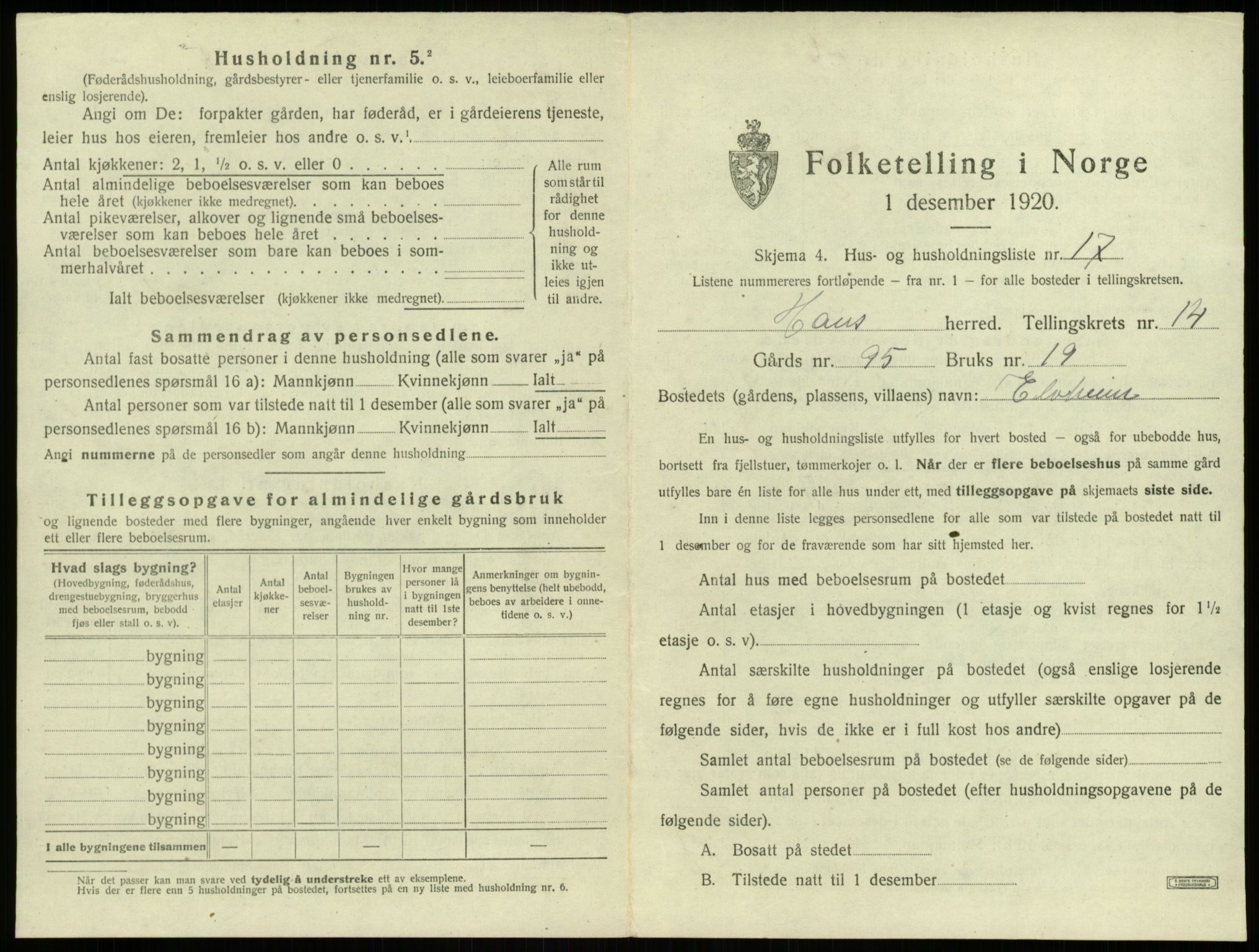 SAB, 1920 census for Haus, 1920, p. 1176