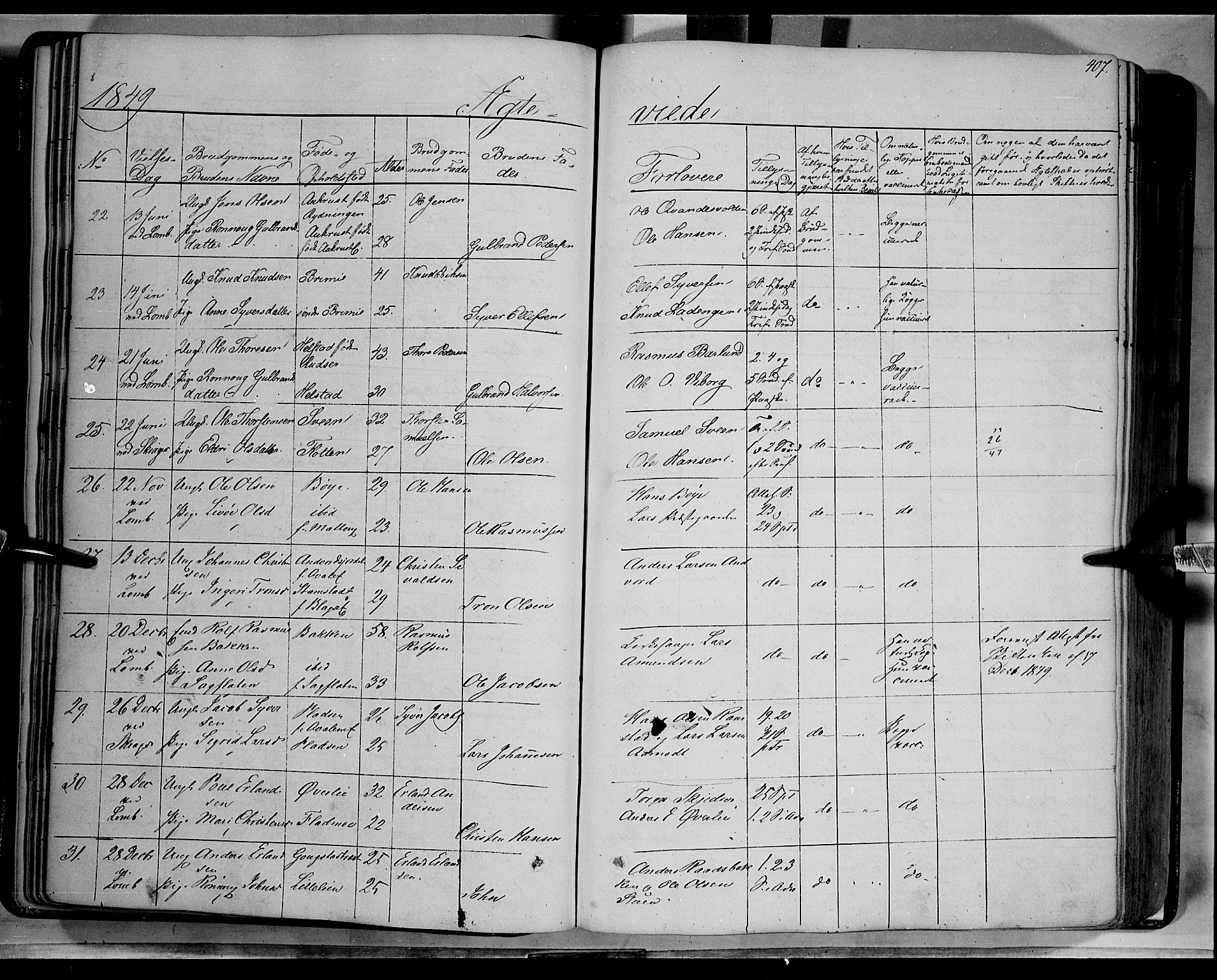 Lom prestekontor, SAH/PREST-070/K/L0006: Parish register (official) no. 6B, 1837-1863, p. 407