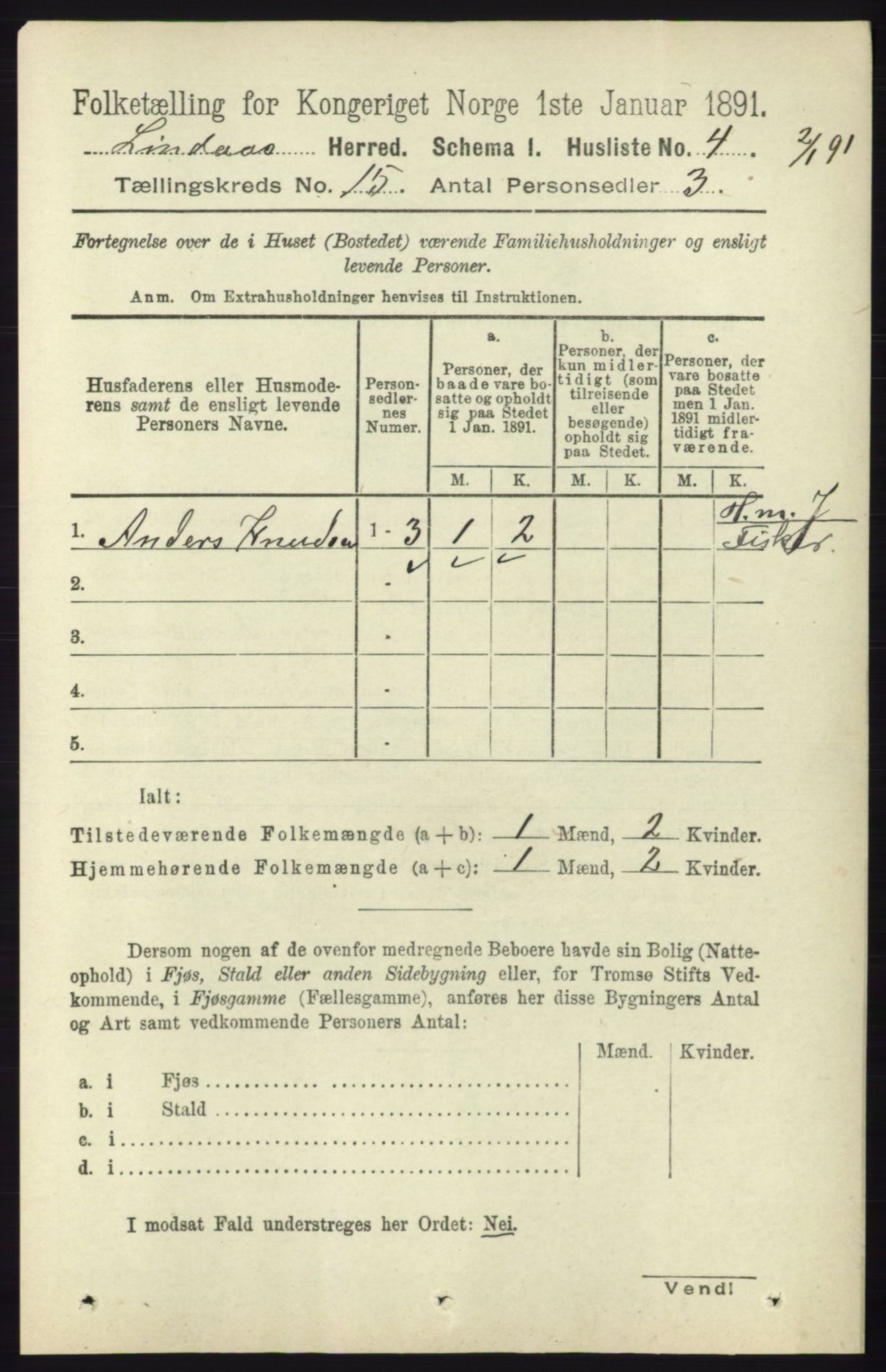 RA, 1891 census for 1263 Lindås, 1891, p. 5212