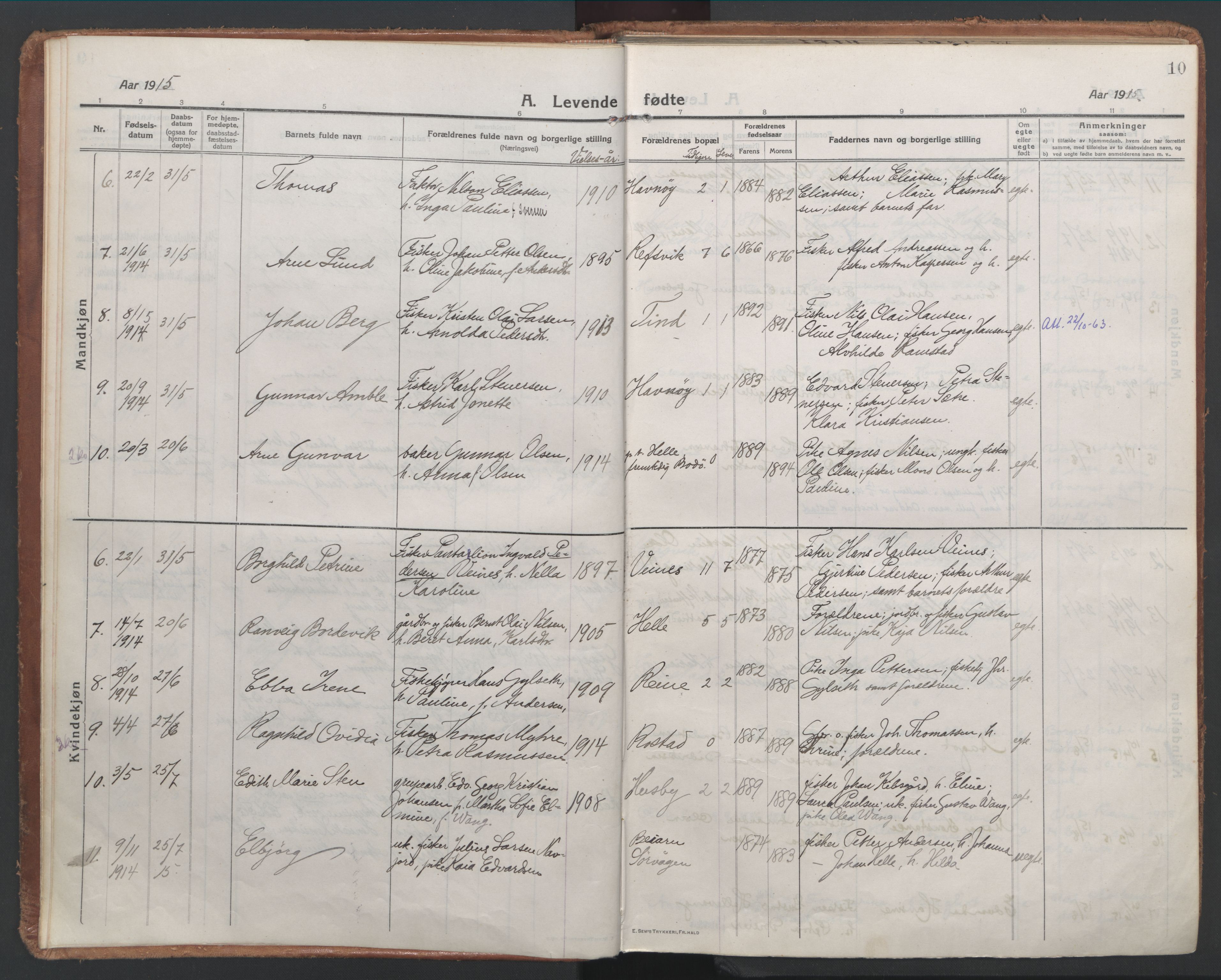 Ministerialprotokoller, klokkerbøker og fødselsregistre - Nordland, AV/SAT-A-1459/886/L1222: Parish register (official) no. 886A04, 1914-1926, p. 10